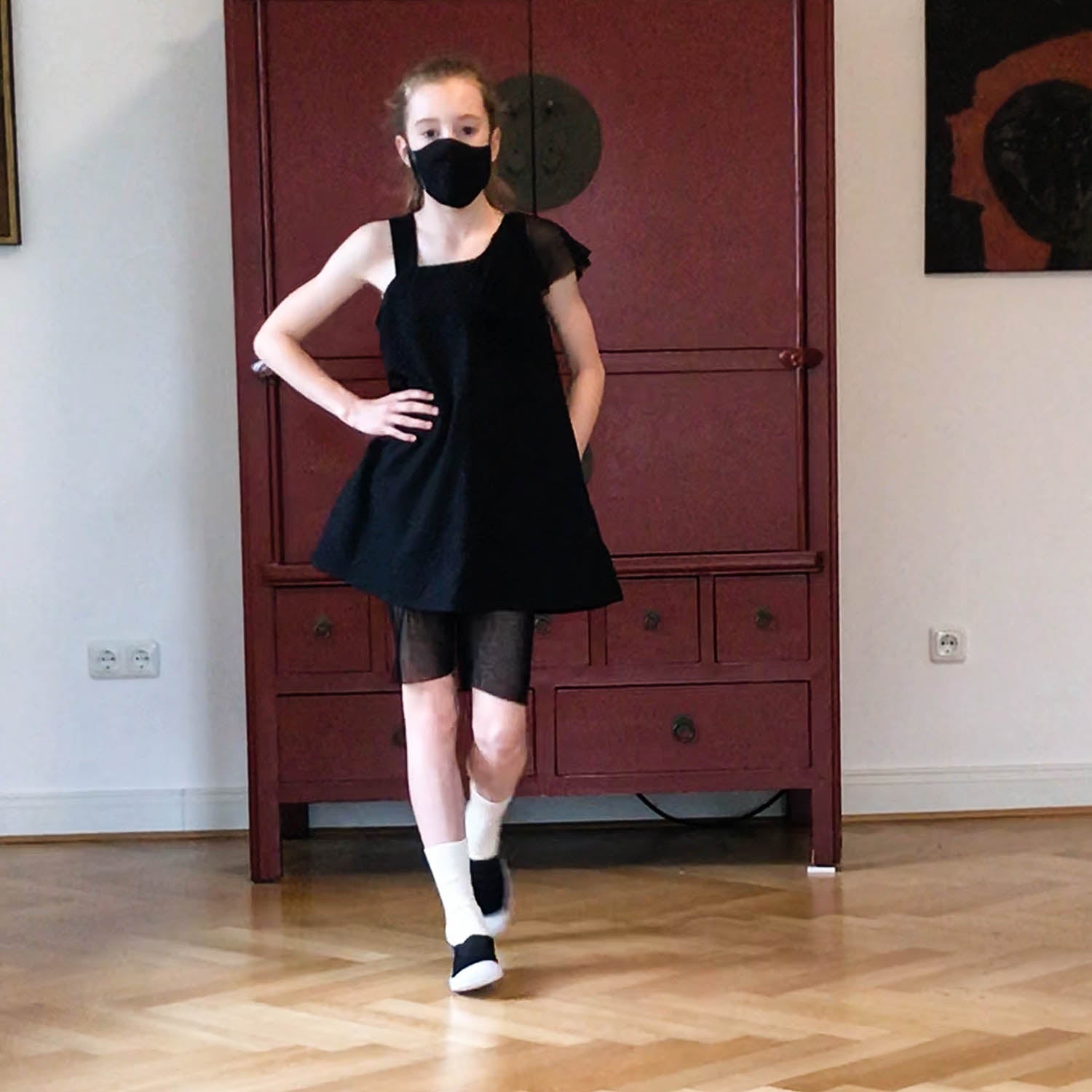 Black Dress with Asymetric Shoulder for Girls-1