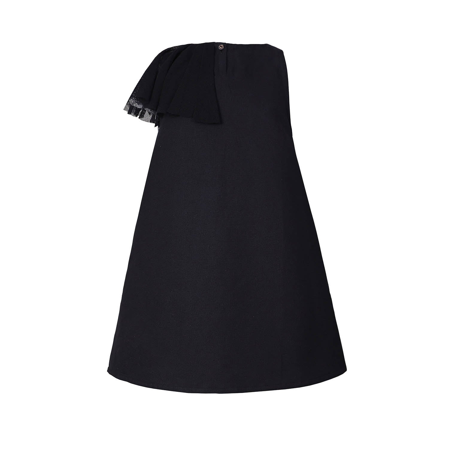 Black Dress with Asymetric Shoulder for Girls-2