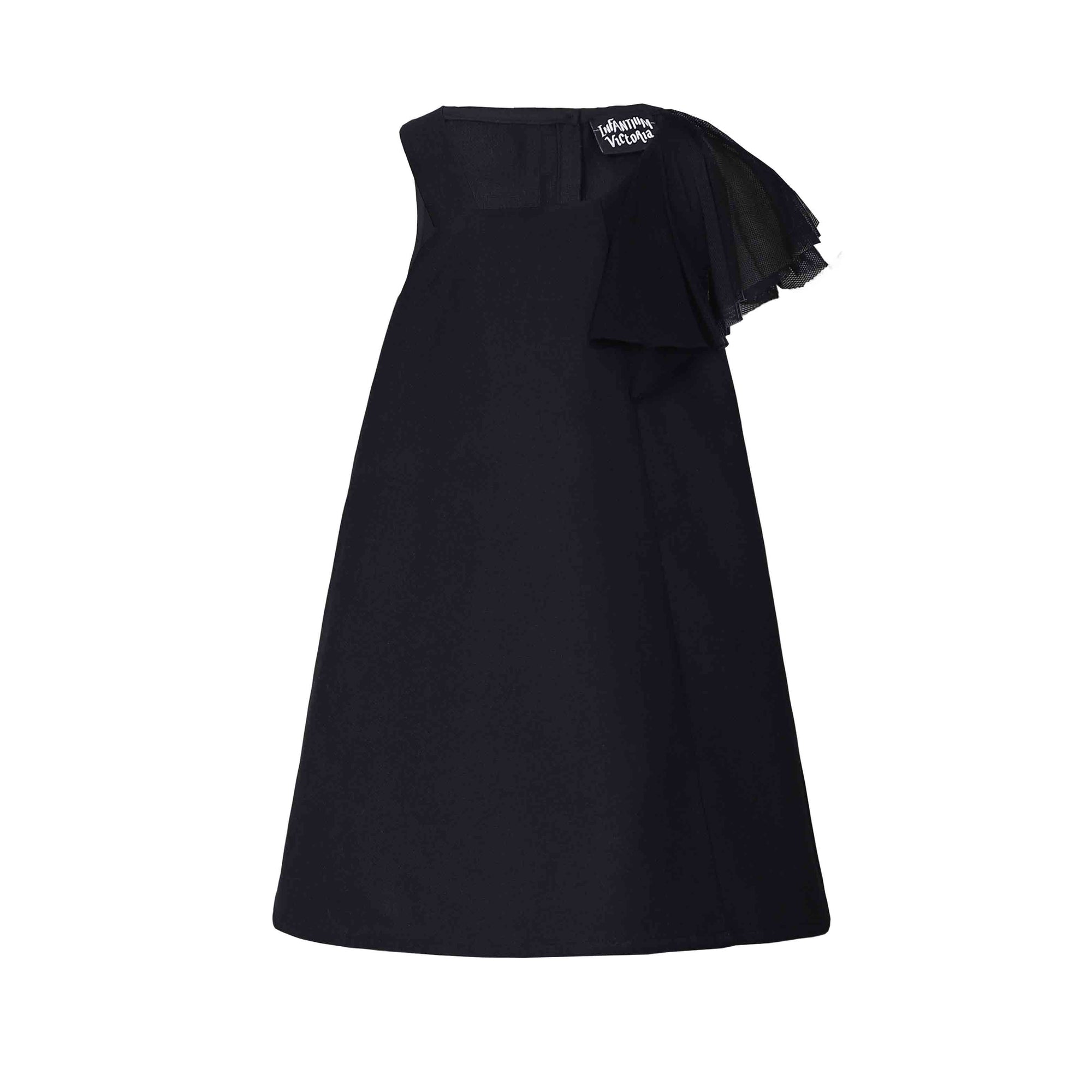 Black Dress with Asymetric Shoulder for Girls-0