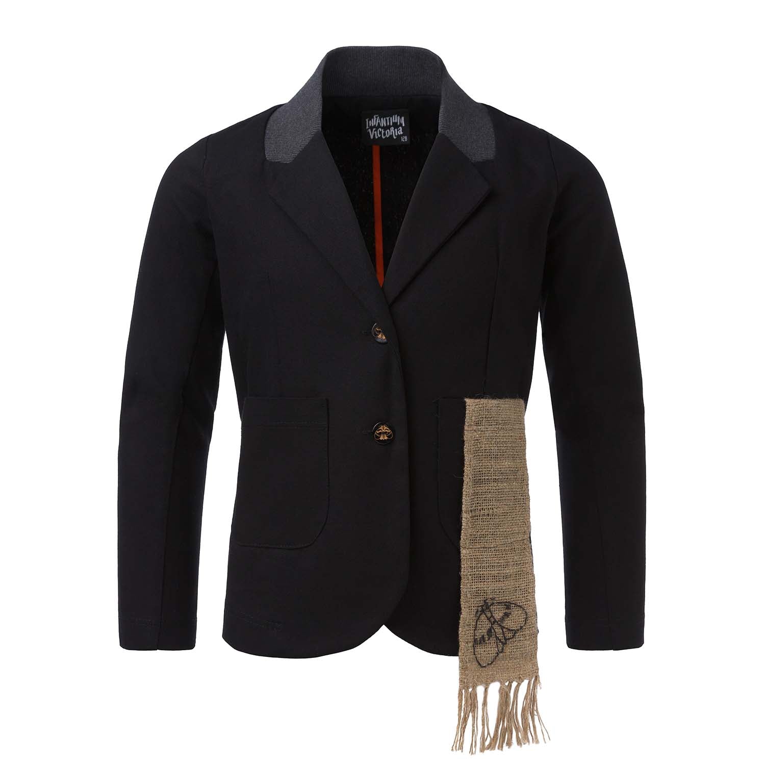 Kids' Black Tailored Jacket with Hemp Sash-0