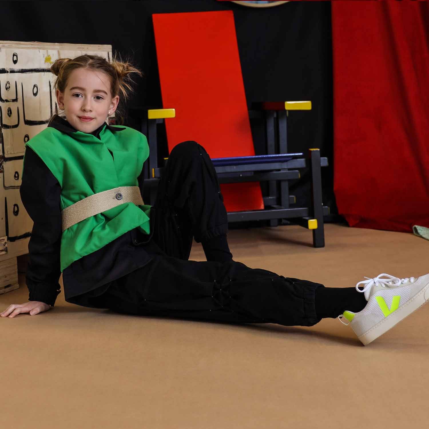 Kids Black Track Pants with Hand Smock-2