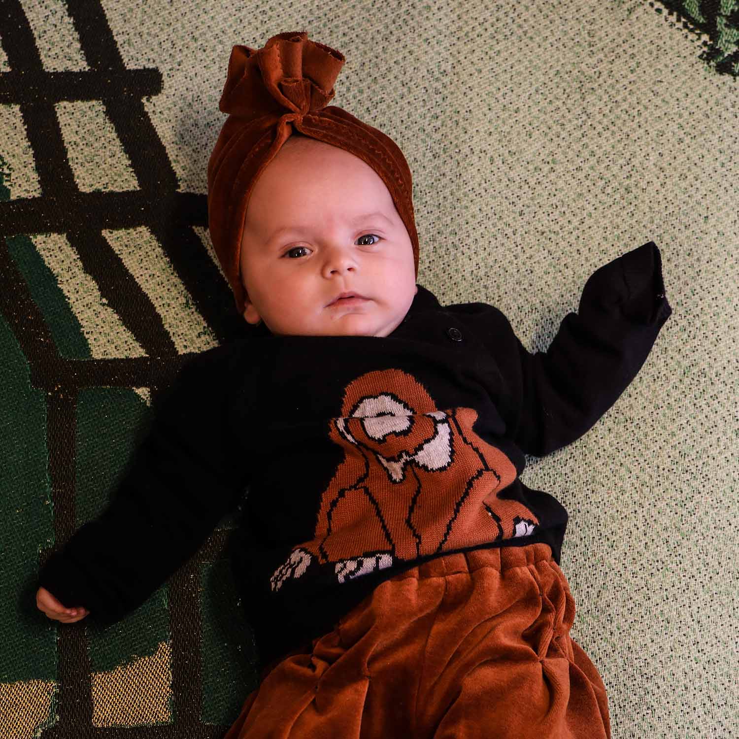 Knitted Baby Black Sweater with Orangutan-2