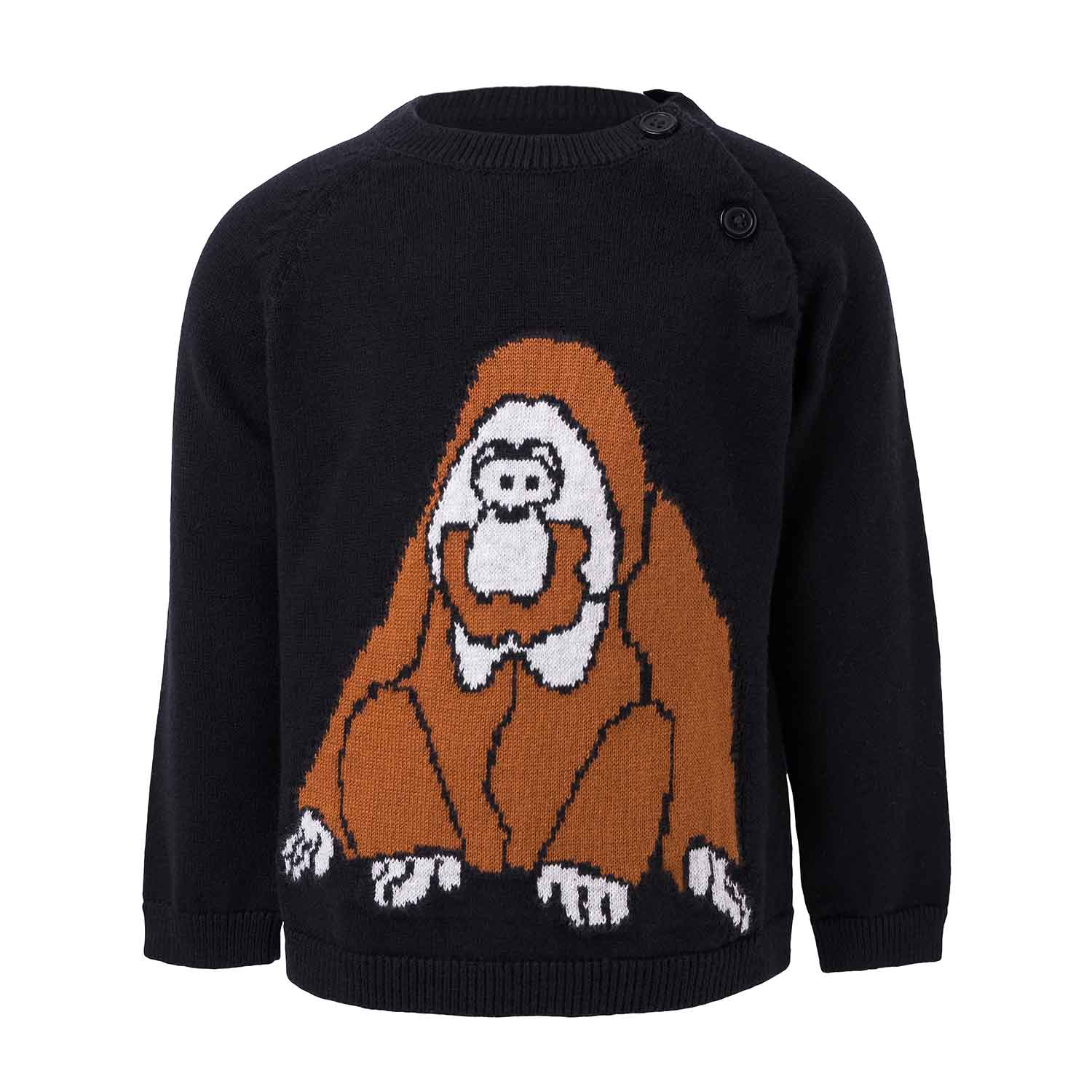 Knitted Baby Black Sweater with Orangutan-0