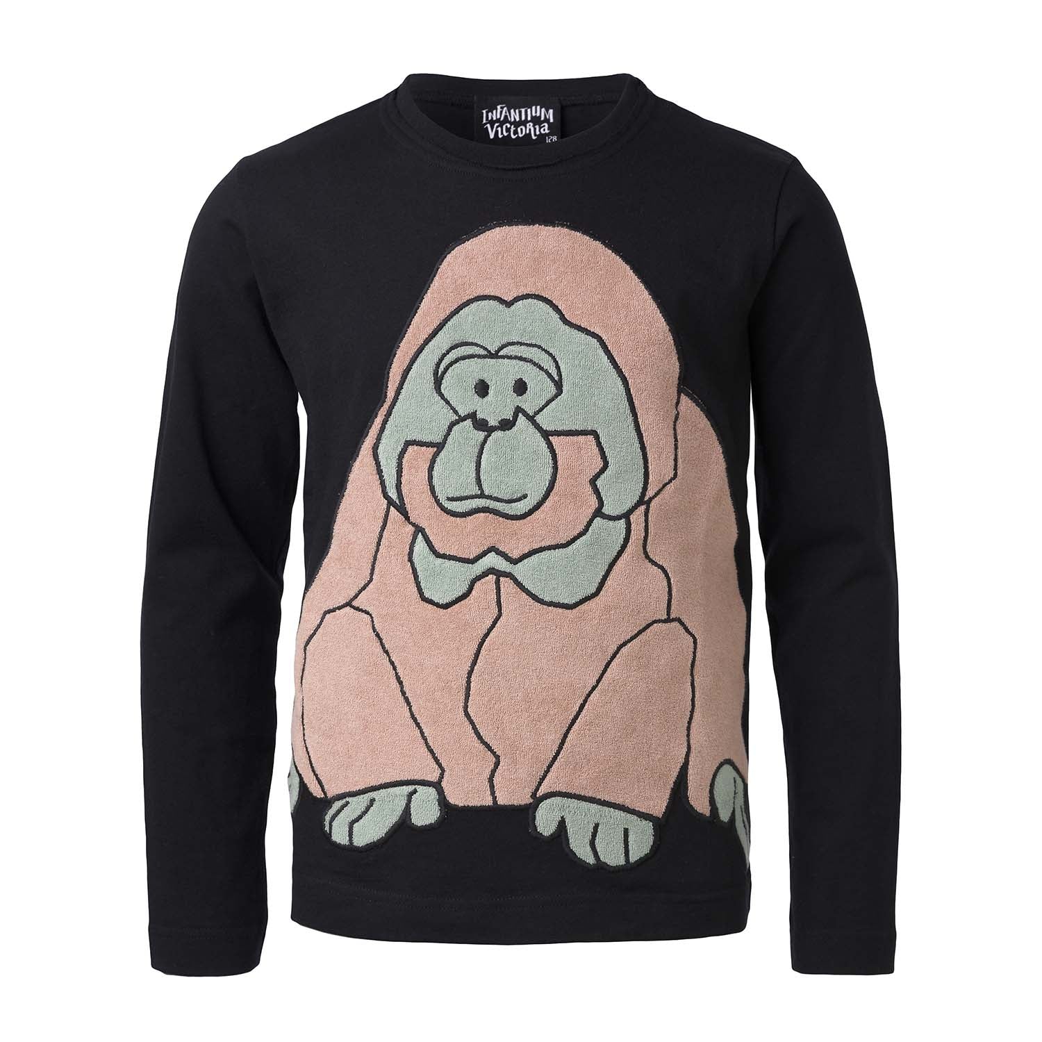 Kids Black Longsleeve Top with Orangutan Application-0
