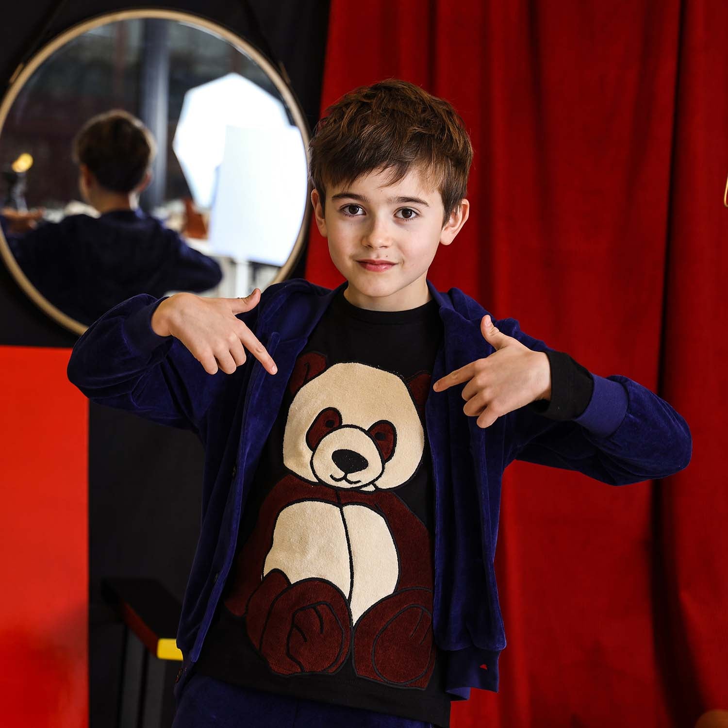 Kids Black Longsleeve Top with Panda Application-3