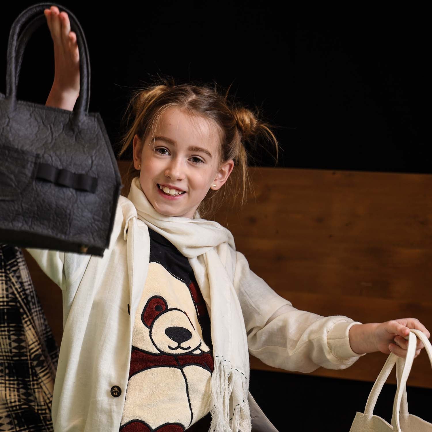 Kids Black Longsleeve Top with Panda Application-2