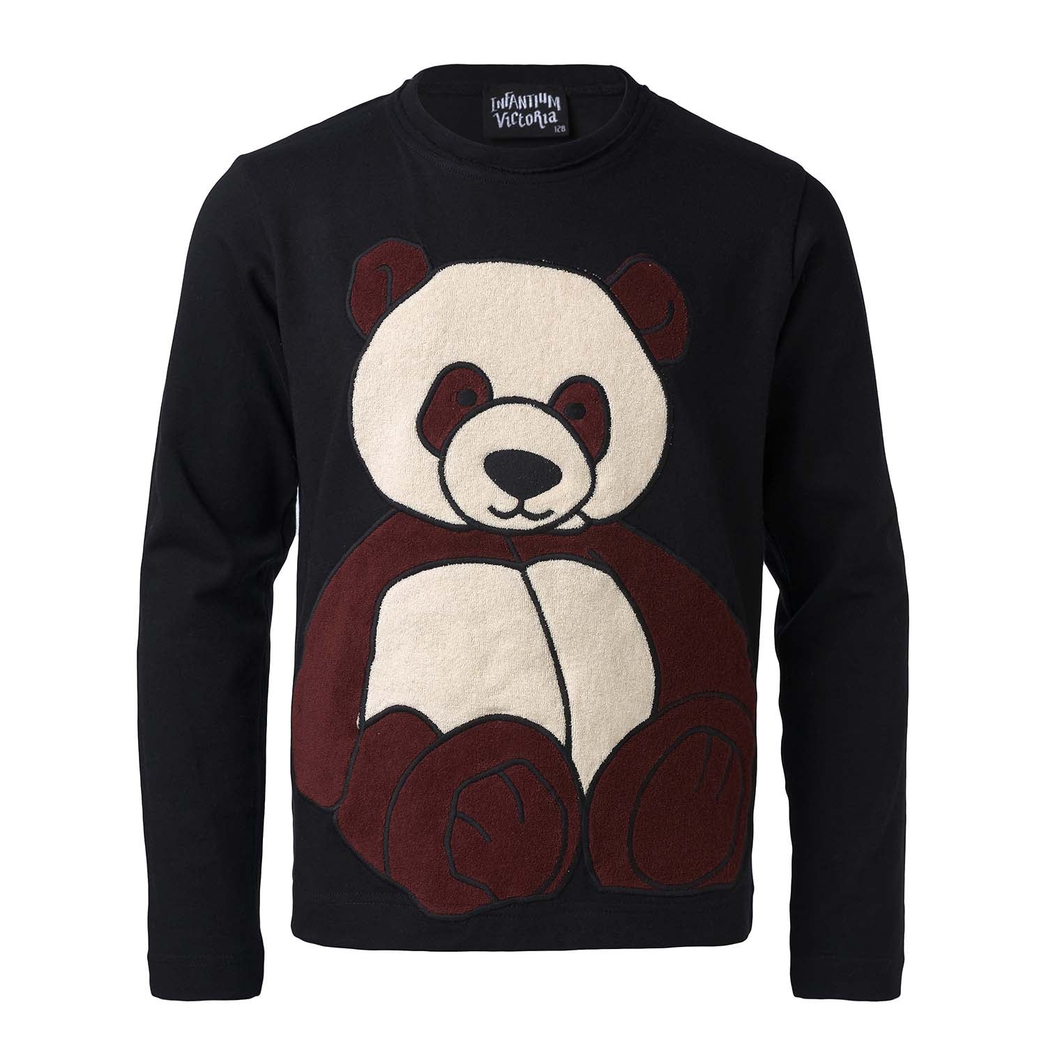 Kids Black Longsleeve Top with Panda Application-0