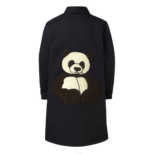 Girls Black Shirt Dress with Panda Embroidery-0