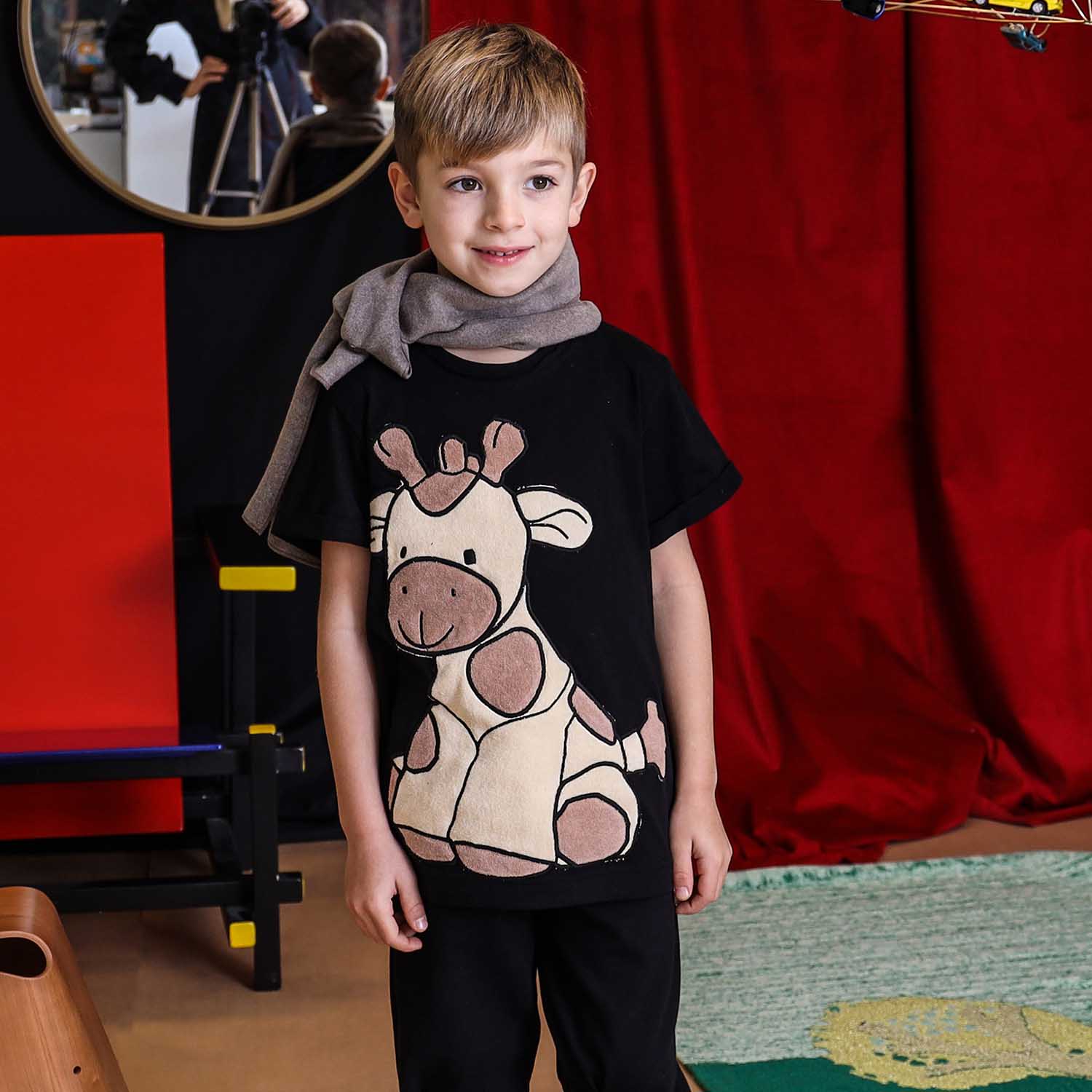 Kids Black T-Shirt with Giraffe Application-2