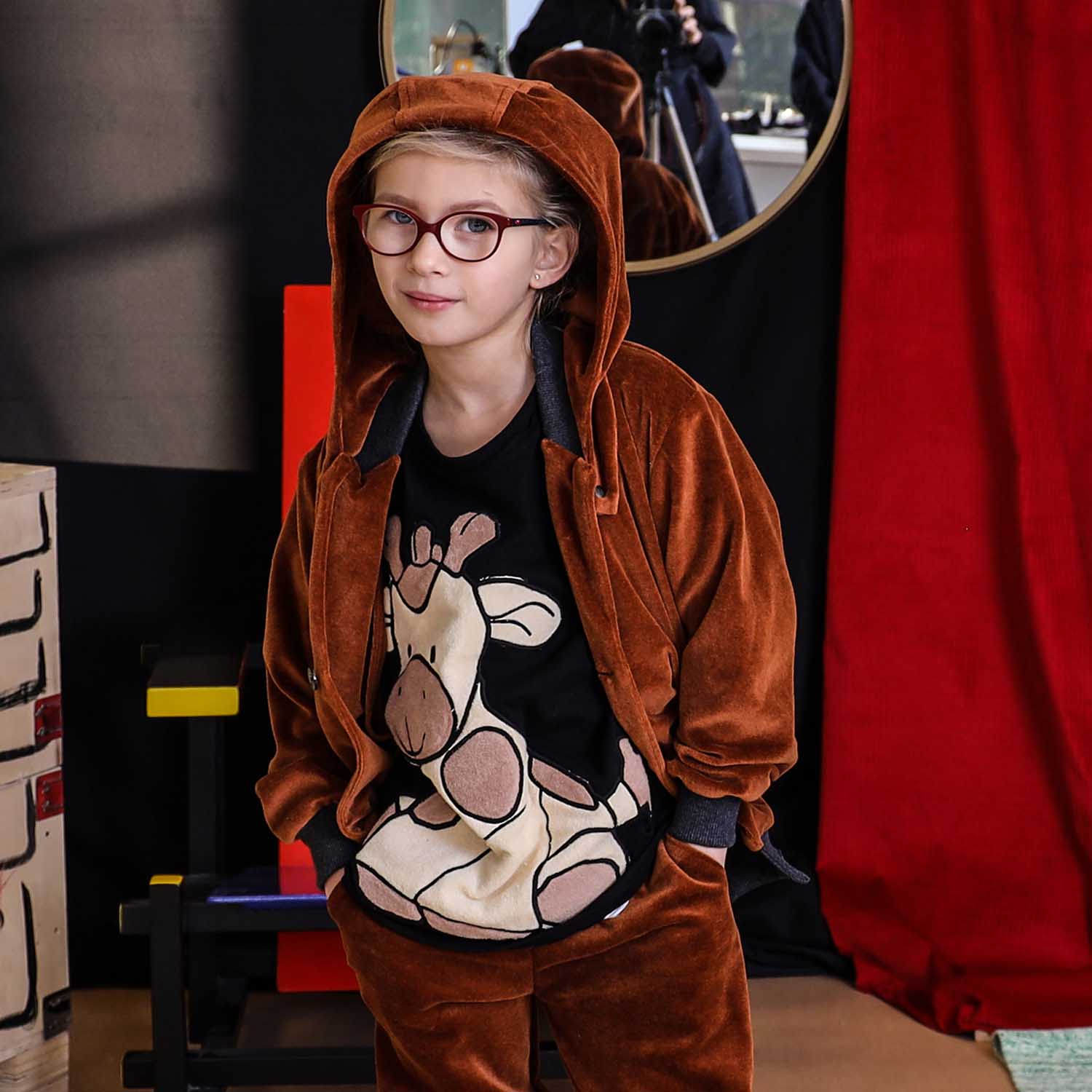 Kids Black T-Shirt with Giraffe Application-3