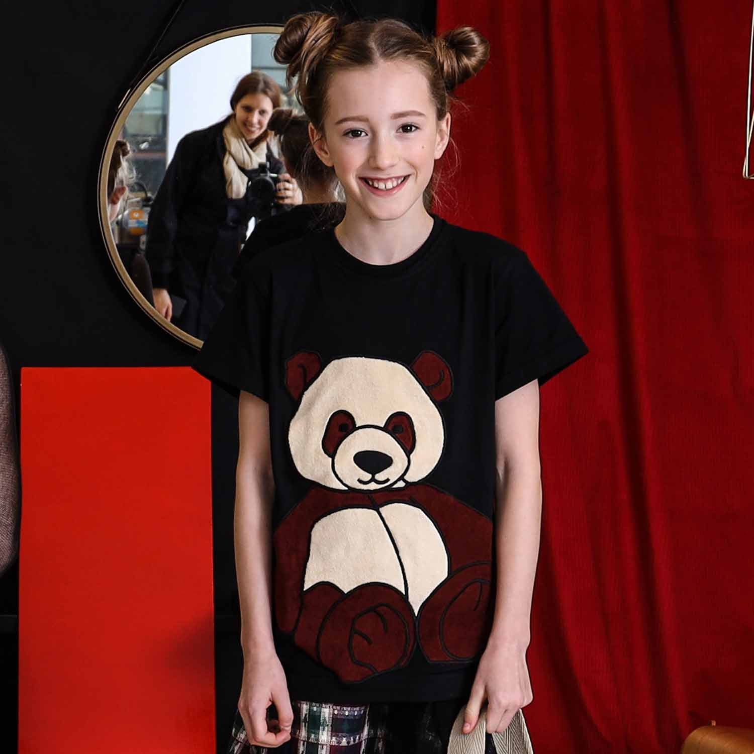 Kids Black T-Shirt with Panda Application-1