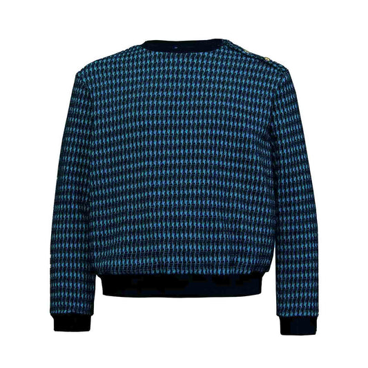 Pied-de-poule Black and Blue Cotton Sweatshirt-0