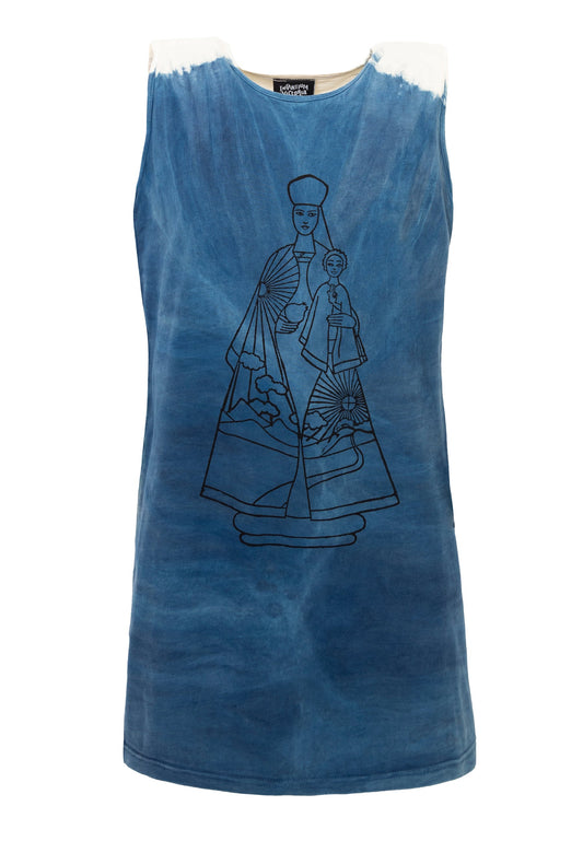 Artisanal T-Shirt Dress Naturally Dyed Indigo with Hand Block Print-0