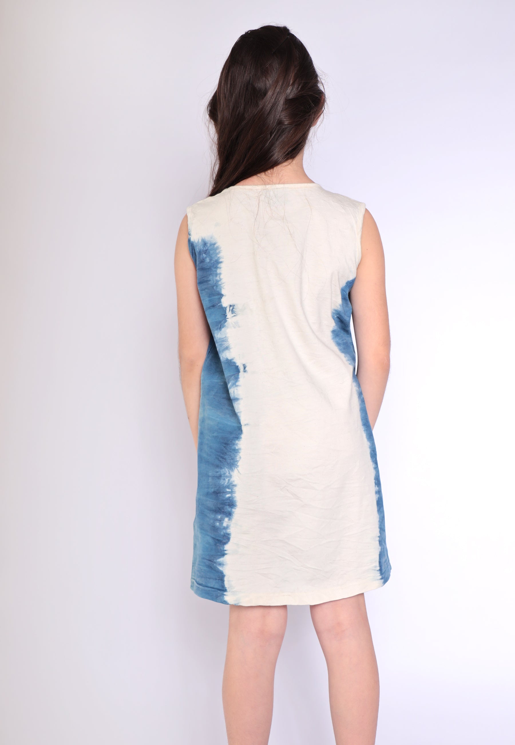 Artisanal T-Shirt Dress Naturally Dyed Indigo with Hand Block Print-4