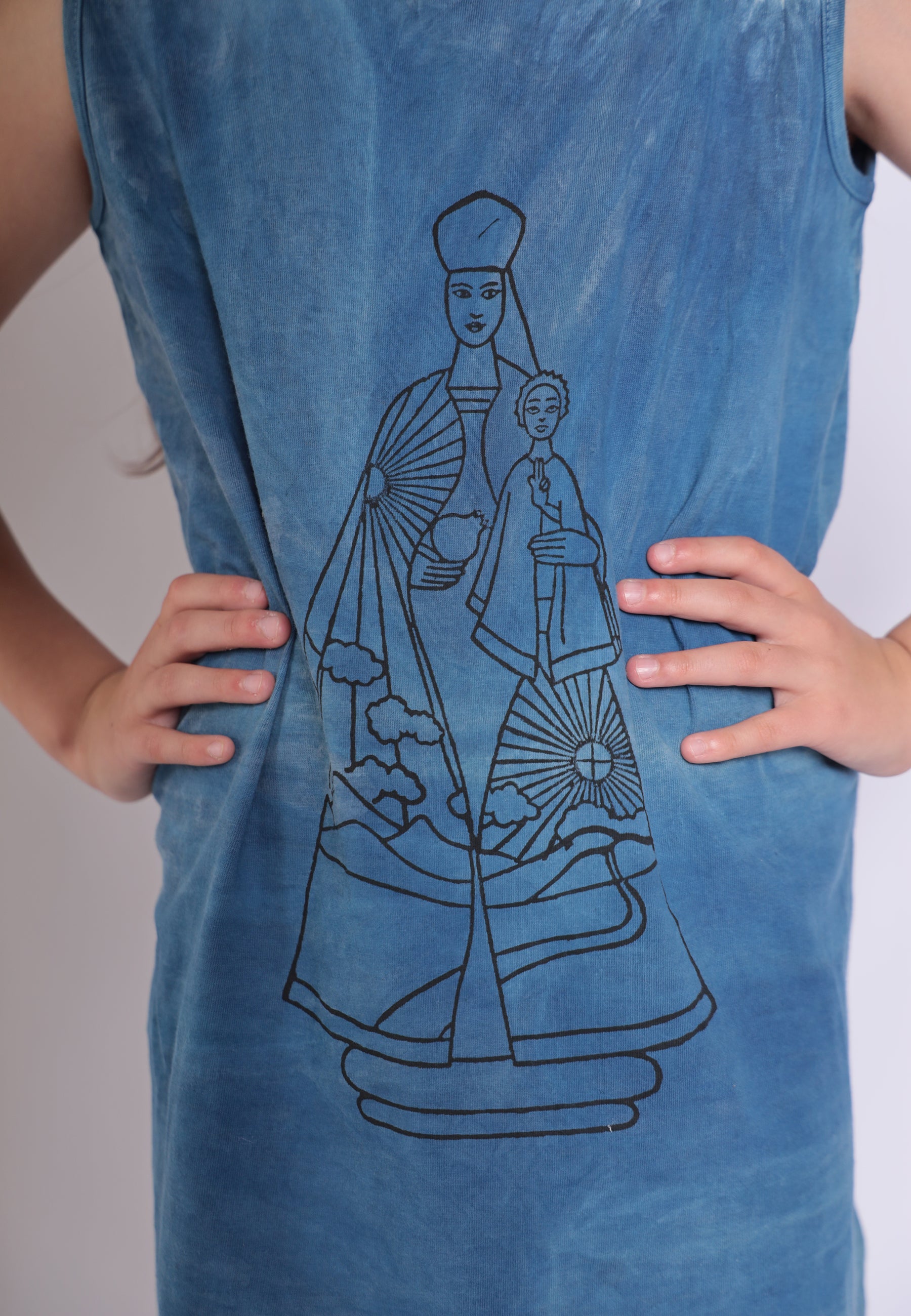 Artisanal T-Shirt Dress Naturally Dyed Indigo with Hand Block Print-3