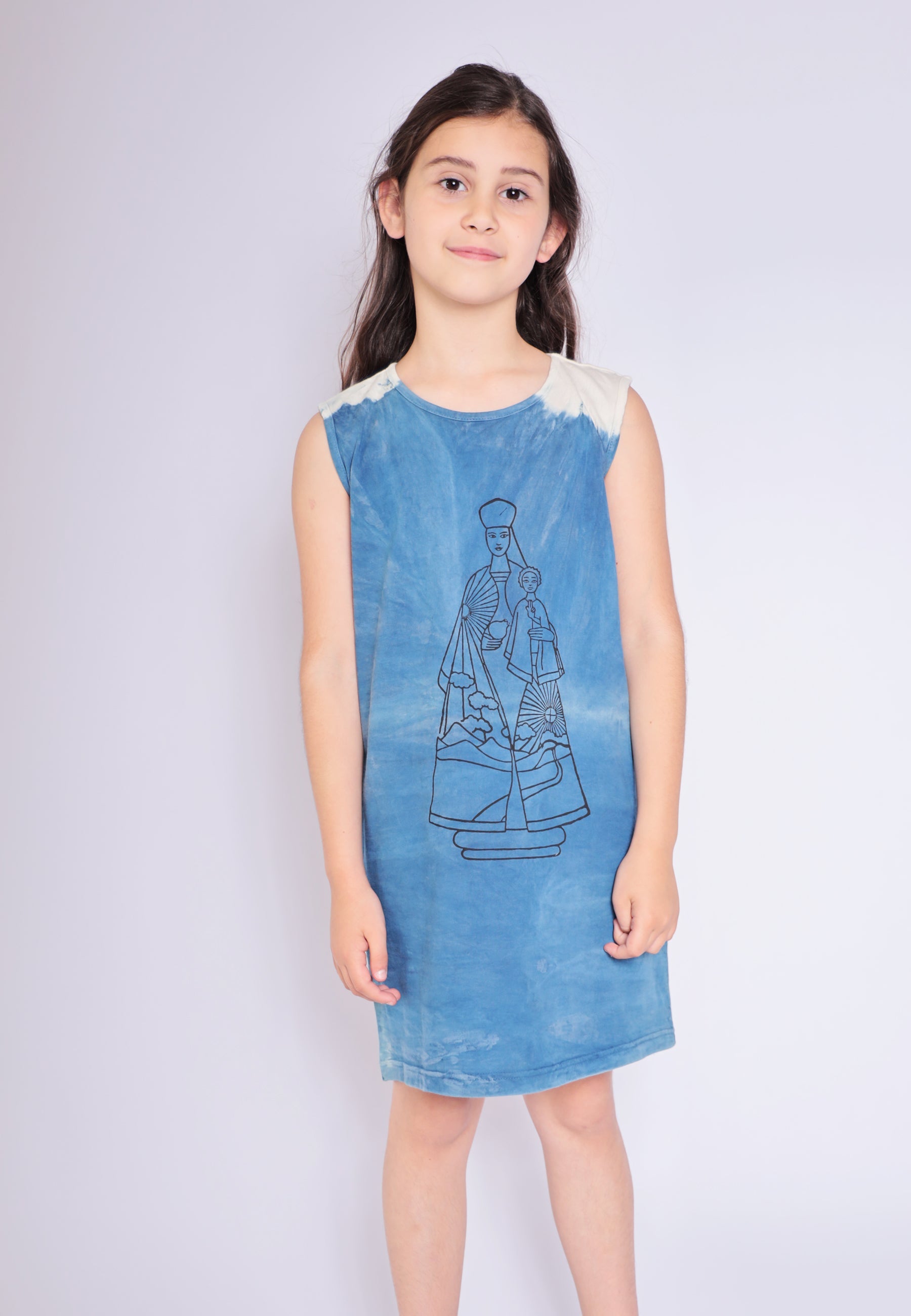 Artisanal T-Shirt Dress Naturally Dyed Indigo with Hand Block Print-1