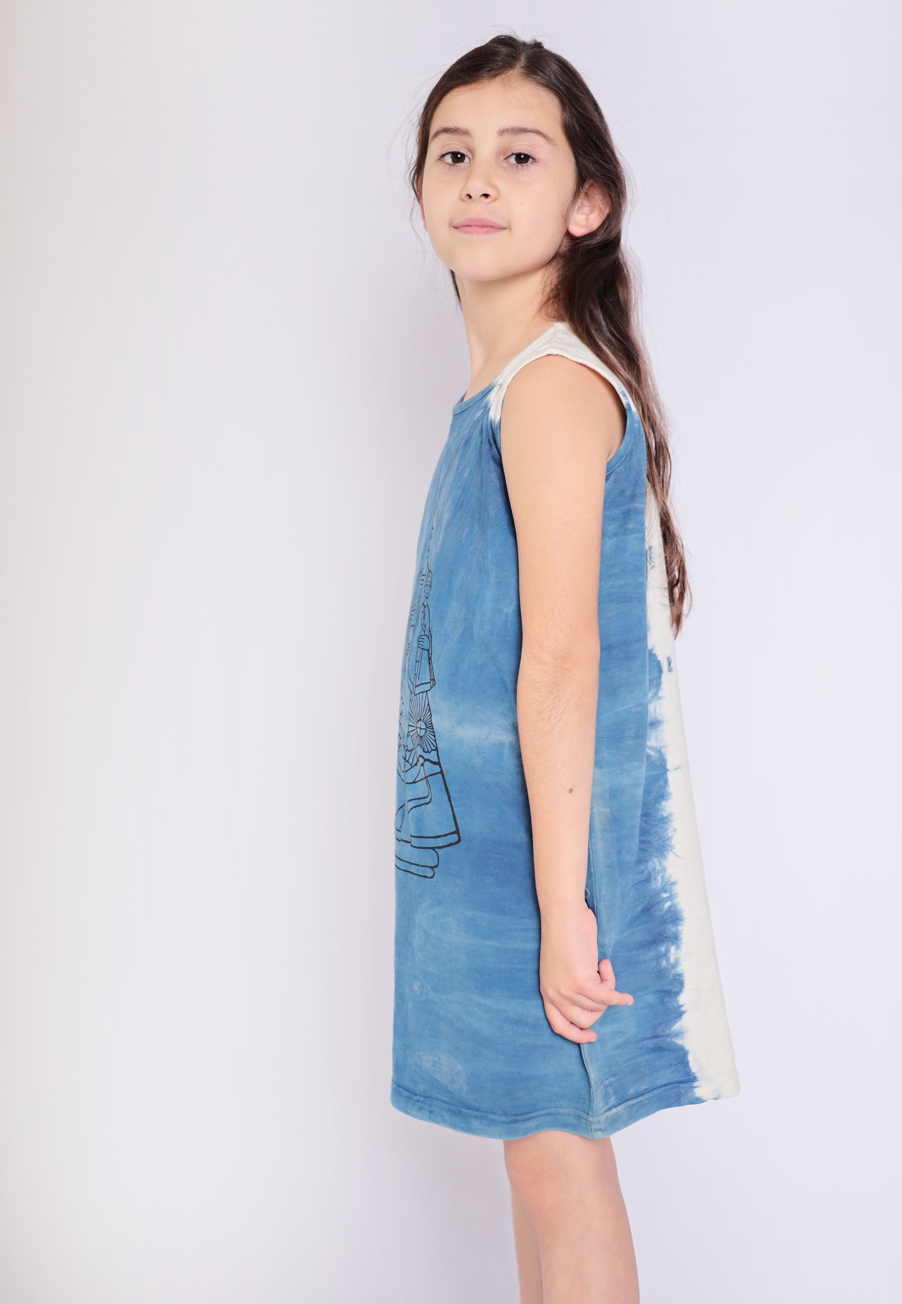 Artisanal T-Shirt Dress Naturally Dyed Indigo with Hand Block Print-2