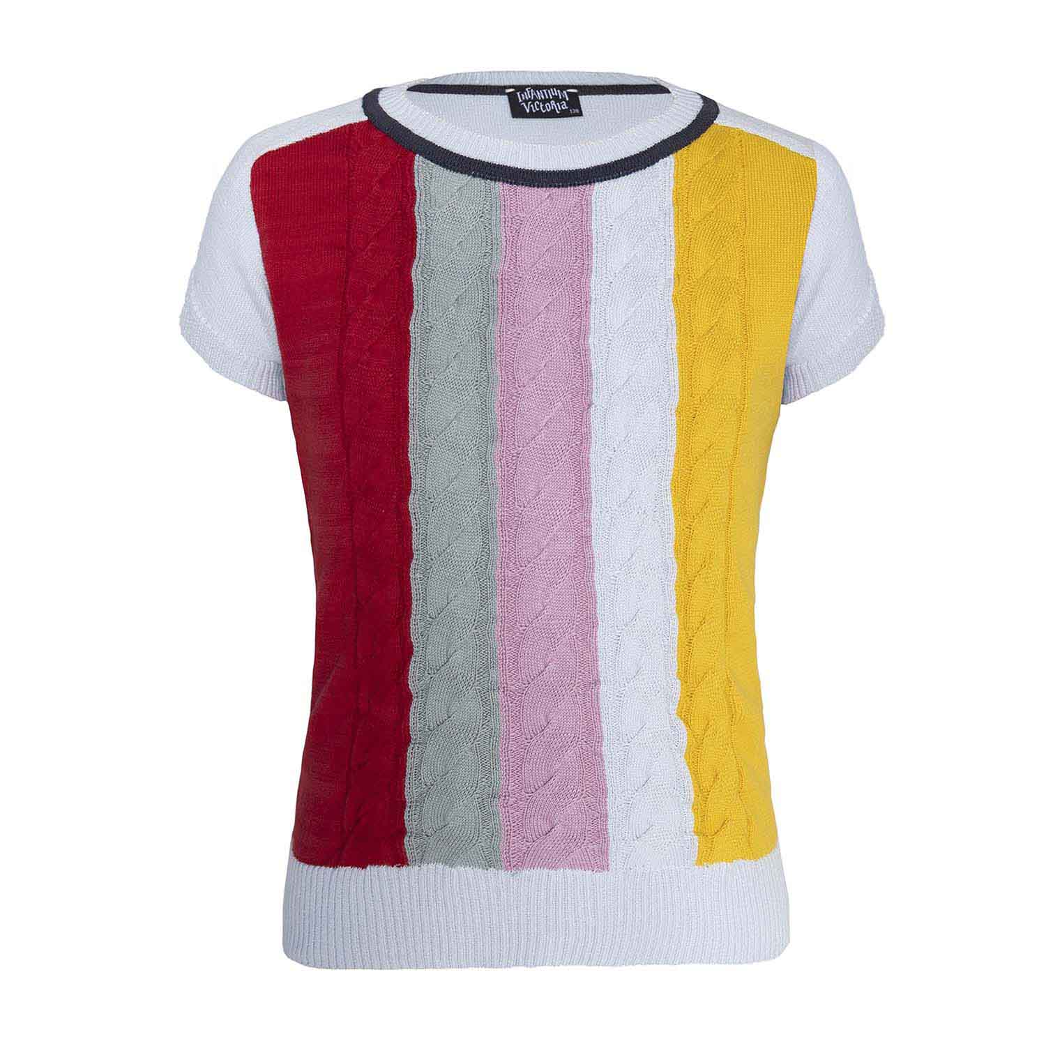 Blue Short Sleeve Cable Knit Top-0