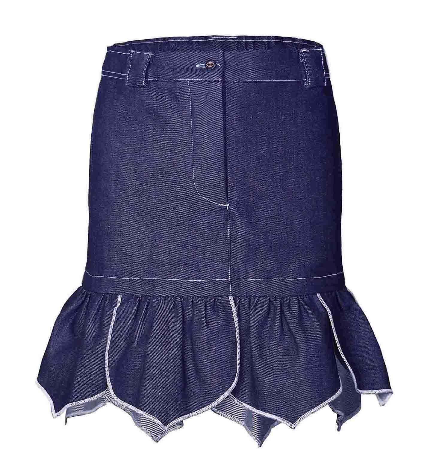 Girls Denim Mini Skirt with Flower Petals-0