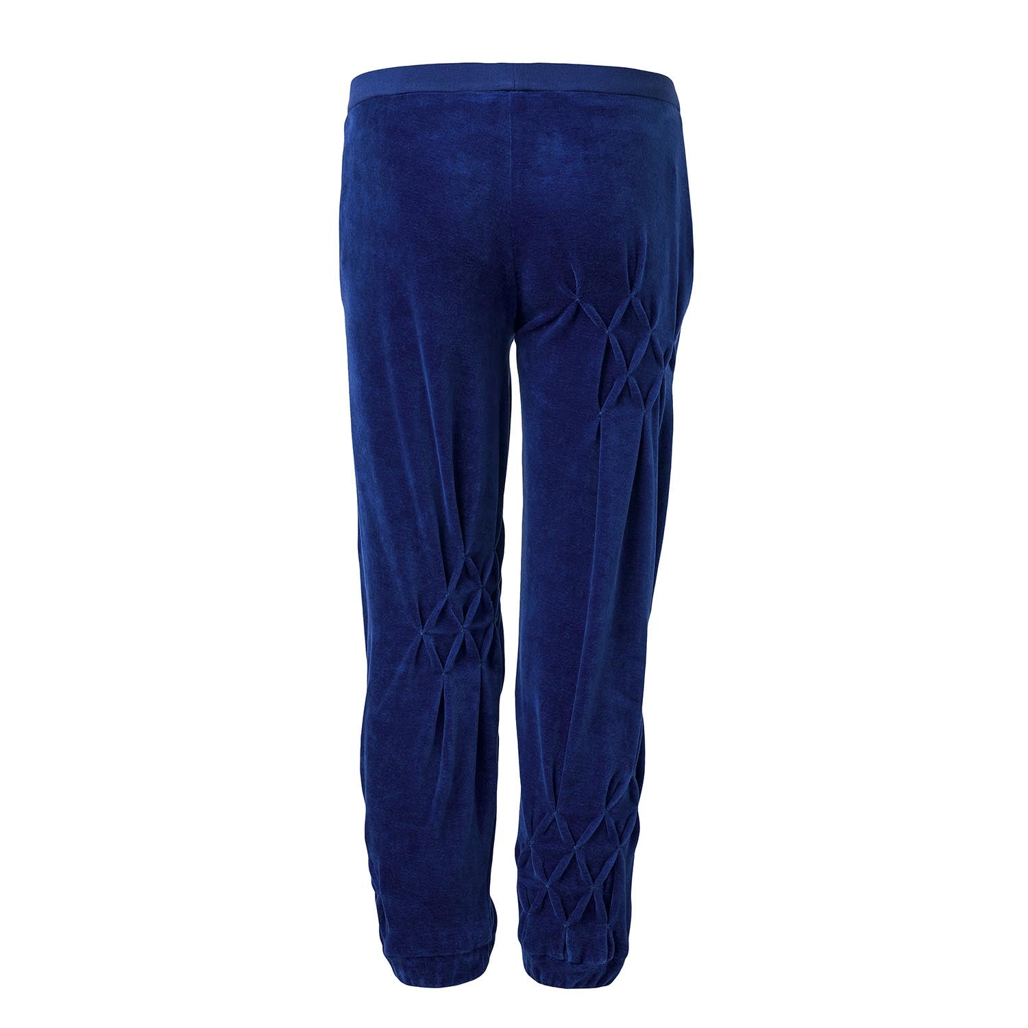 Kids Blue Velvet Track Pants with Hand Smock-2