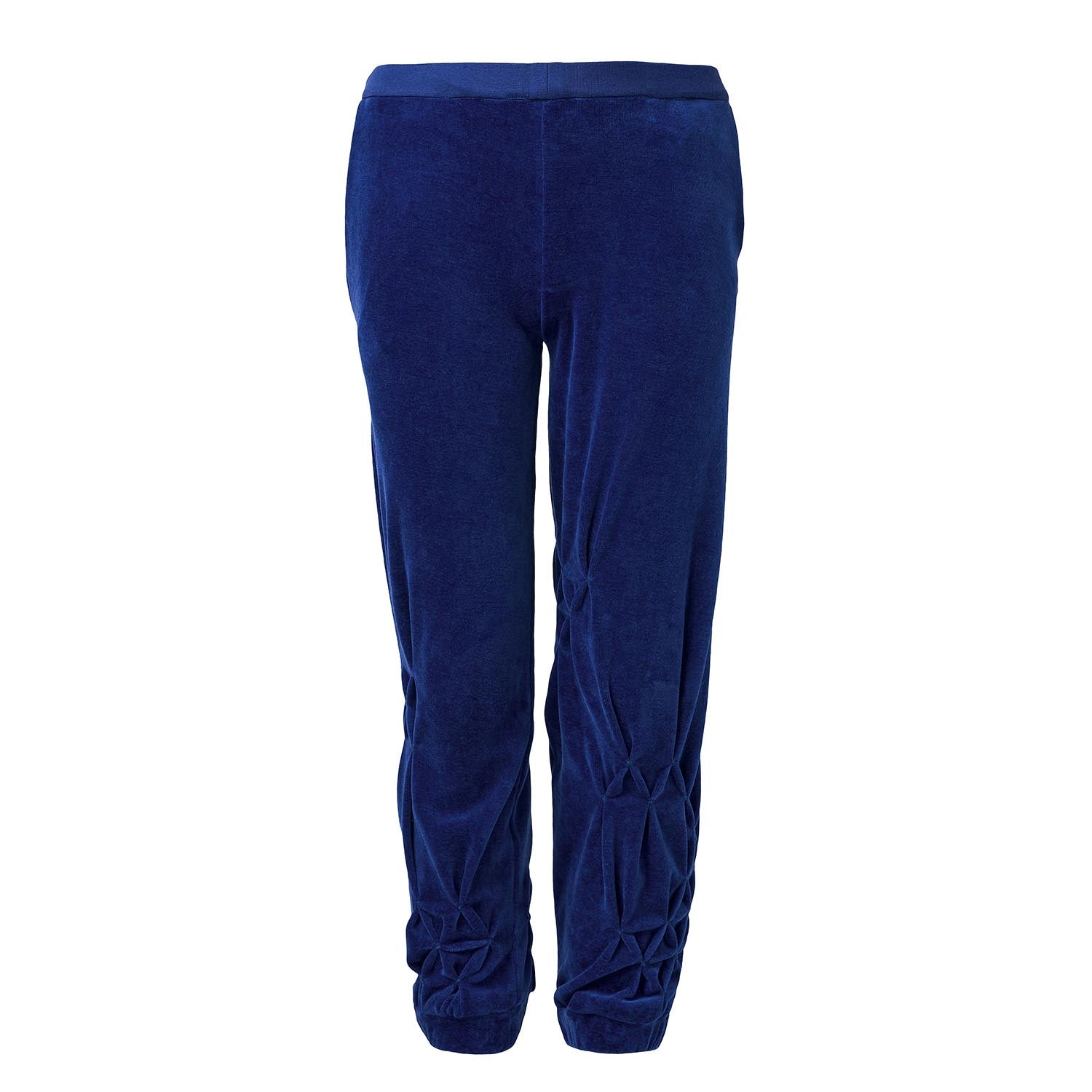 Kids Blue Velvet Track Pants with Hand Smock-0