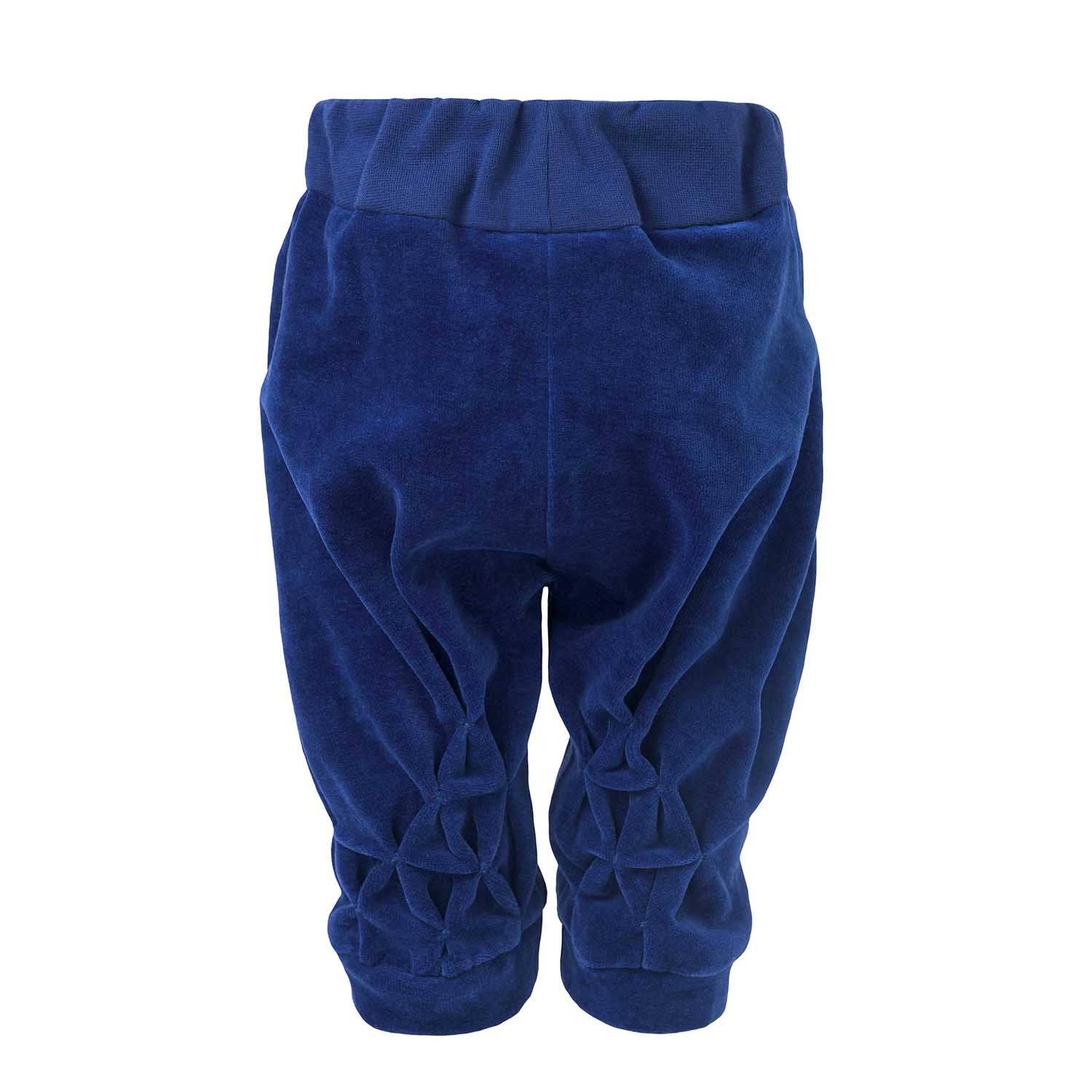 Blue Velvet Baby Pants with Hand Smock-1