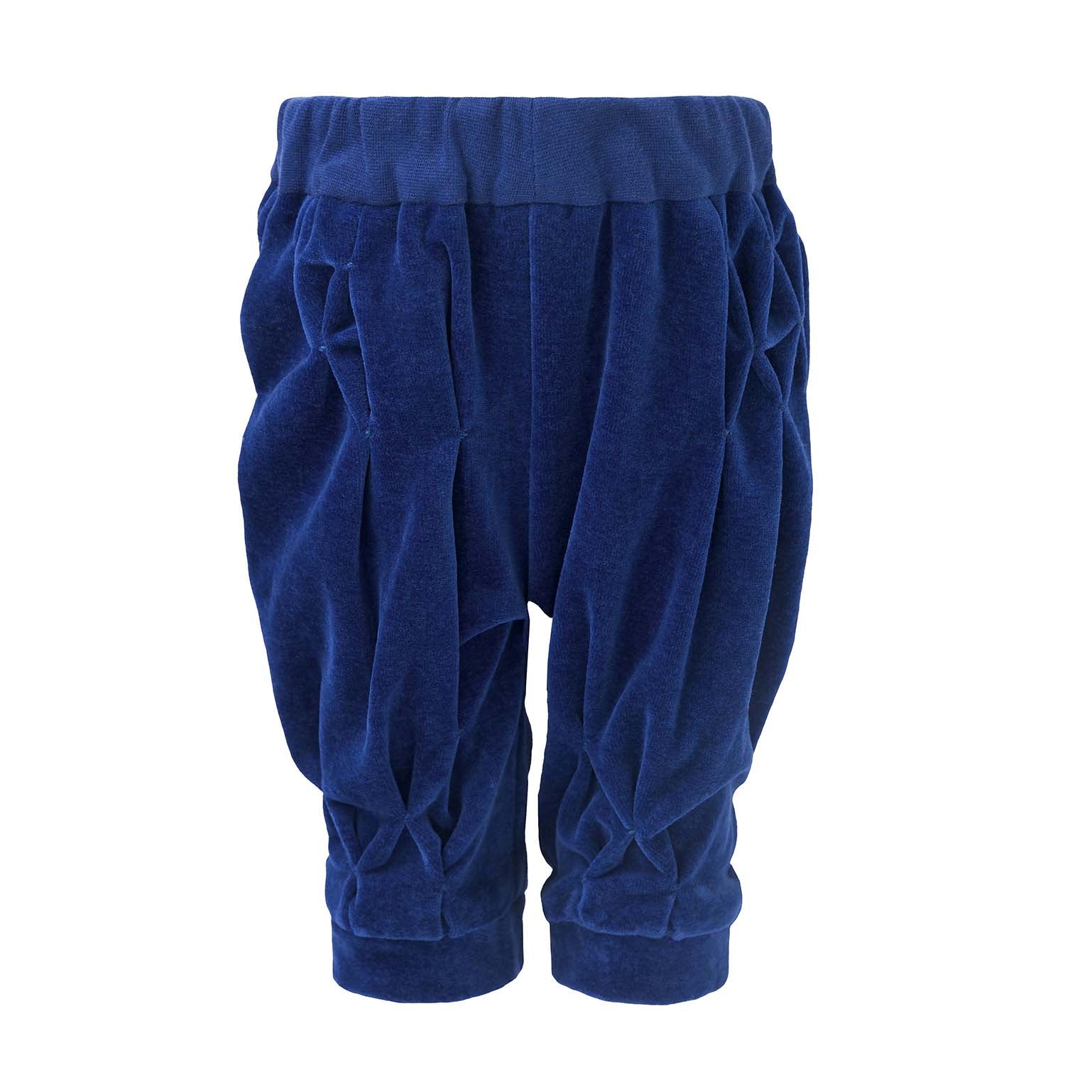 Blue Velvet Baby Pants with Hand Smock-0