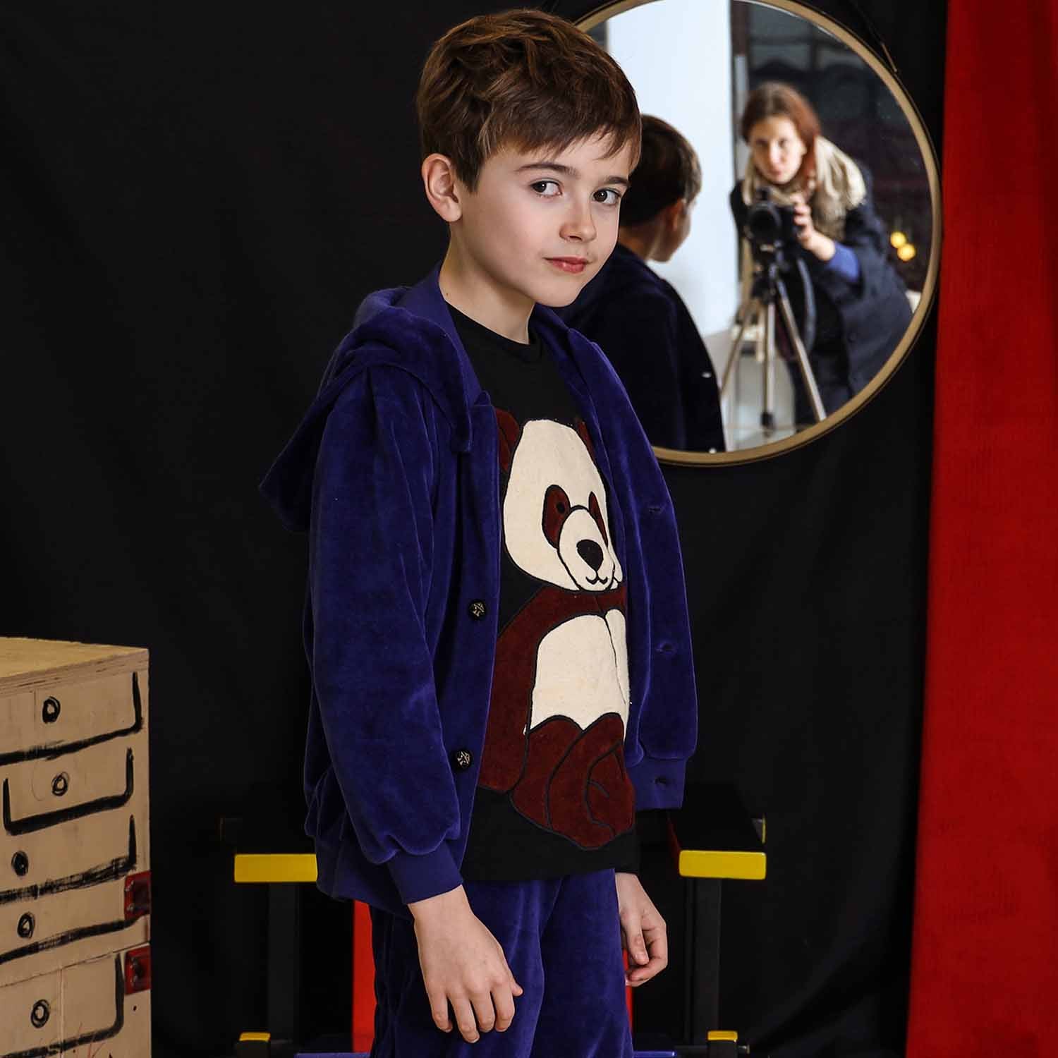 Kids Royal Blue Velvet Hoodie-1