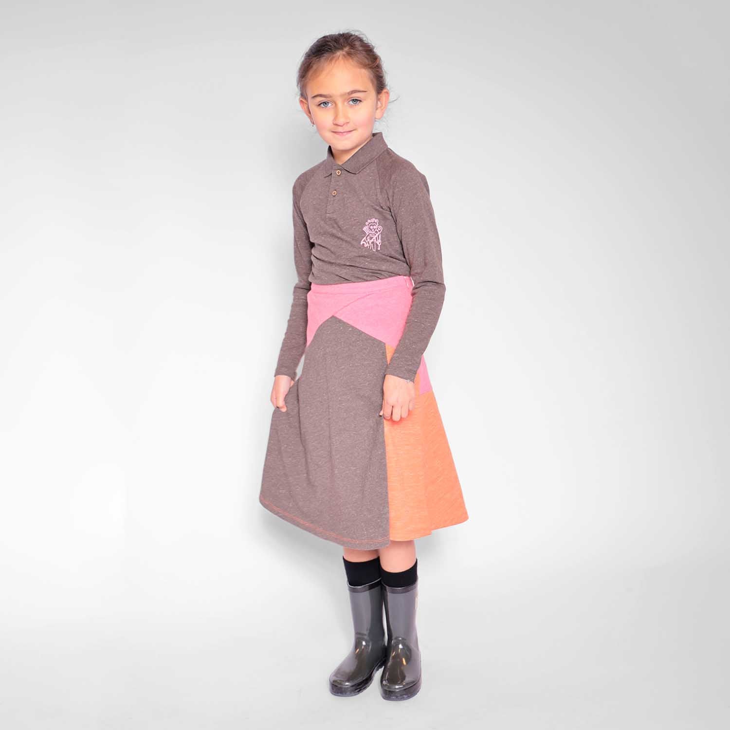Girls Pink and Orange Colorblock Skirt-1