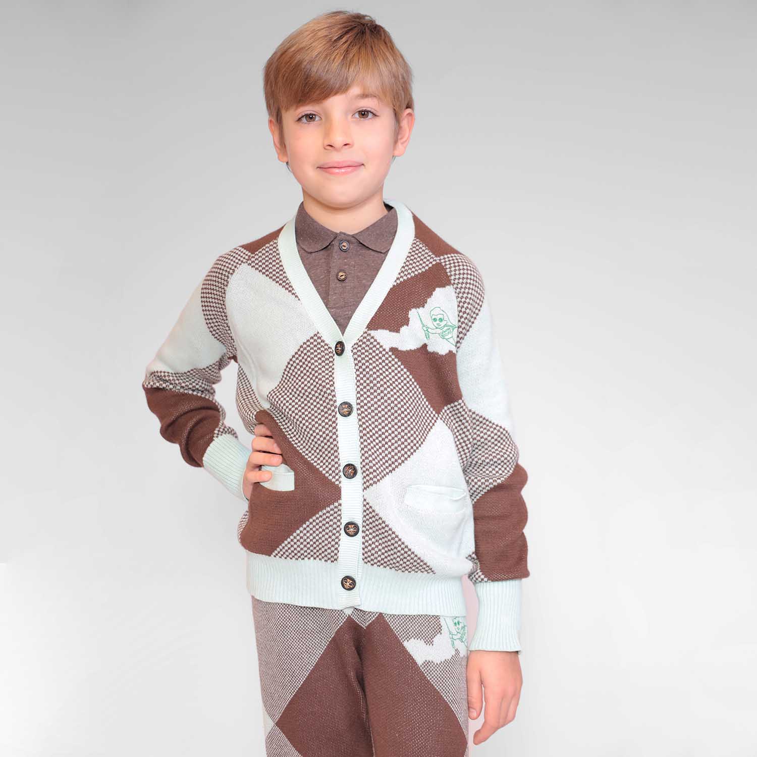 Kids Cardigan in Choco and Mint-2