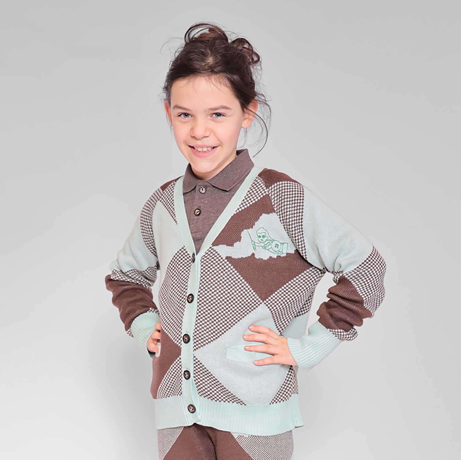 Kids Cardigan in Choco and Mint-1
