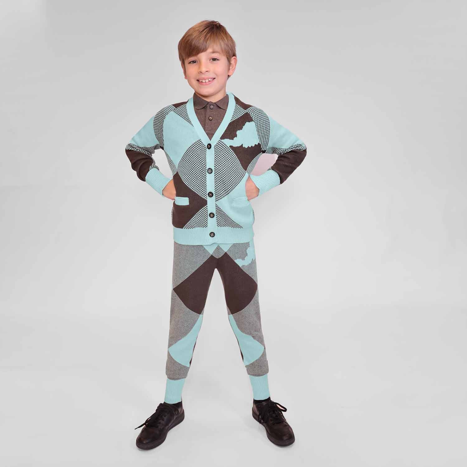 Kids Chestnut and Mint Knit Pants-1