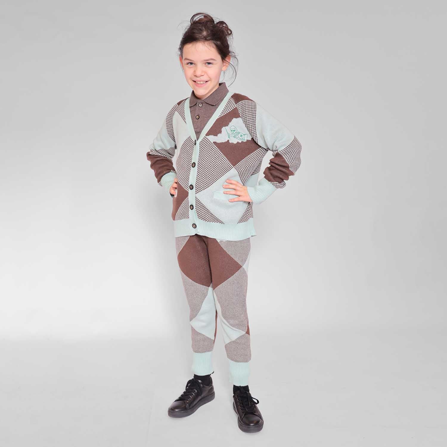 Kids Chestnut and Mint Knit Pants-2