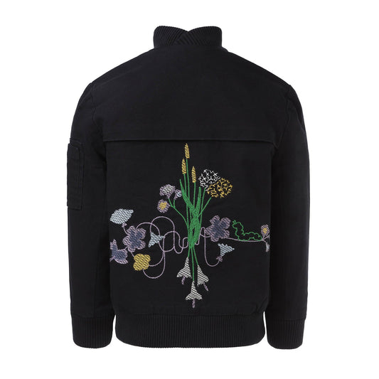 Black Bomber Jacket with Floral Emproidery-0