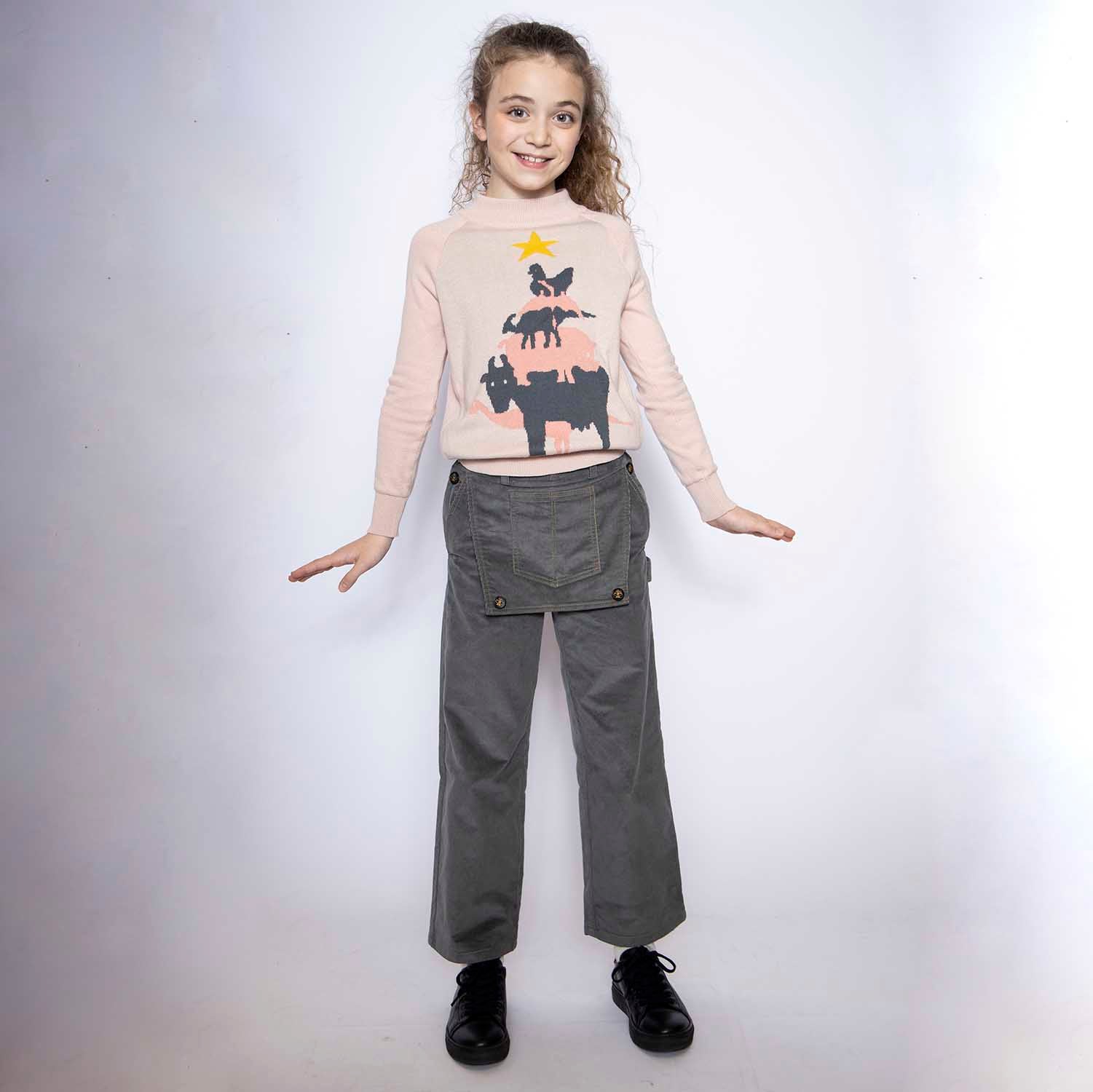 Kids Grey Velvet Pants-1