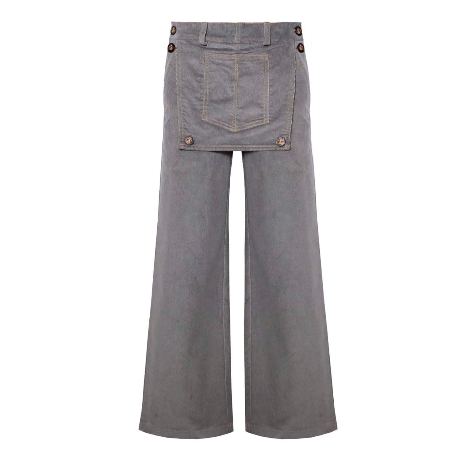 Kids Grey Velvet Pants-0