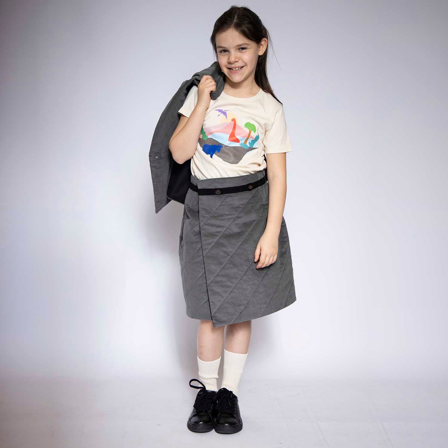 Girls Grey Velvet Skirt-1