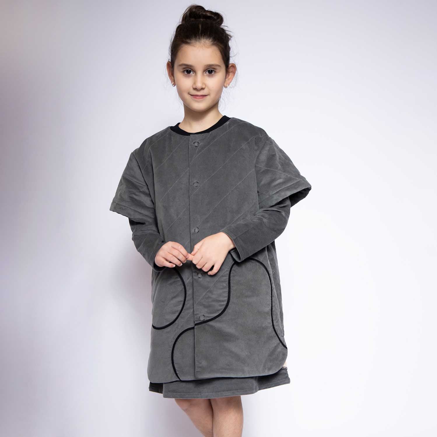 Grey Velvet Jacket with Short Sleeves-1