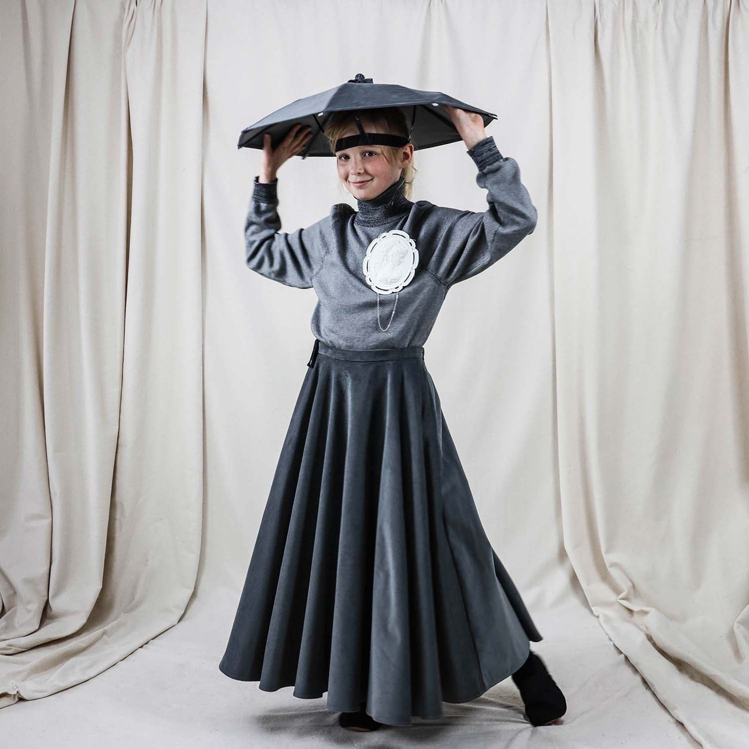 Grey Corduroy Full Circle Skirt-1