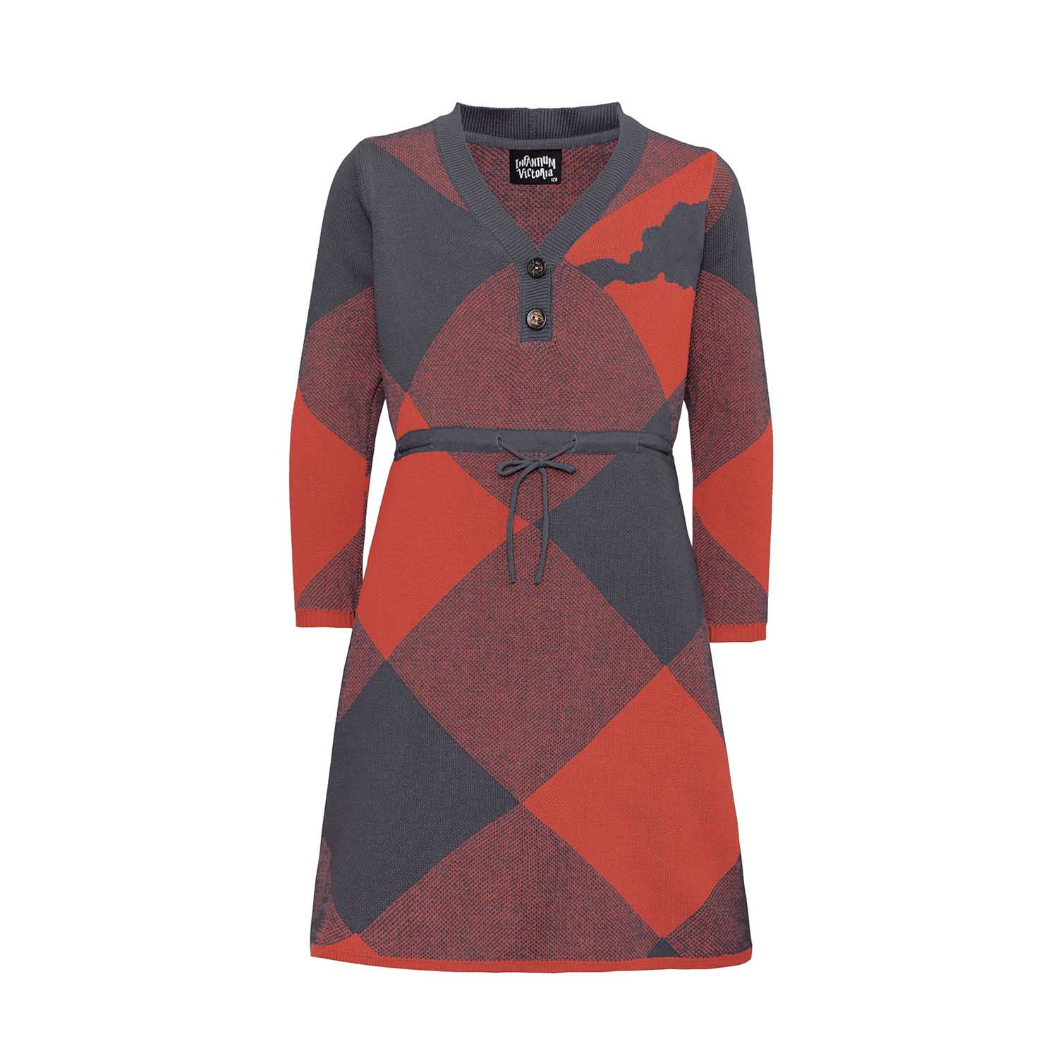 Grey and Orange Girls Sweater Dress-0