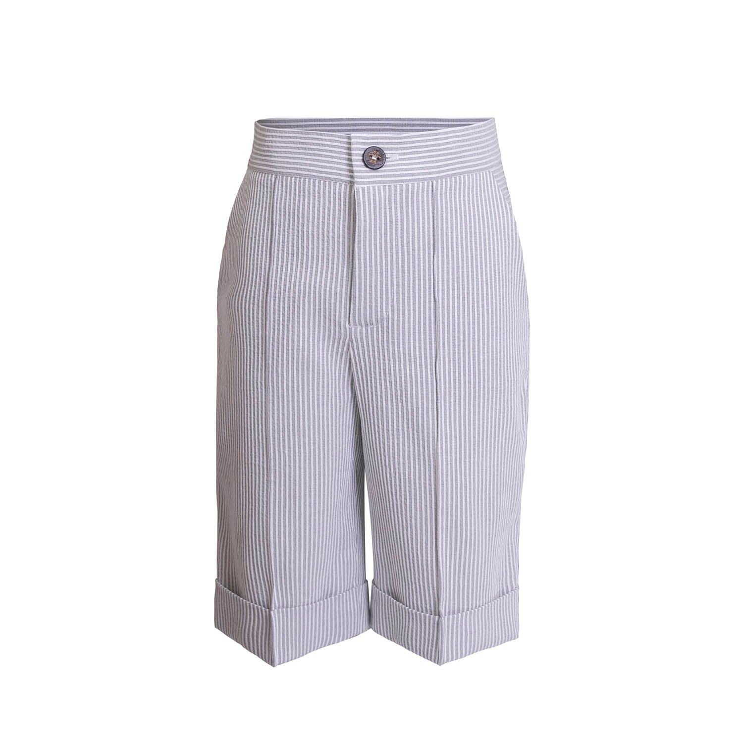 Kids' Grey and white Short Pants with Stripes-0