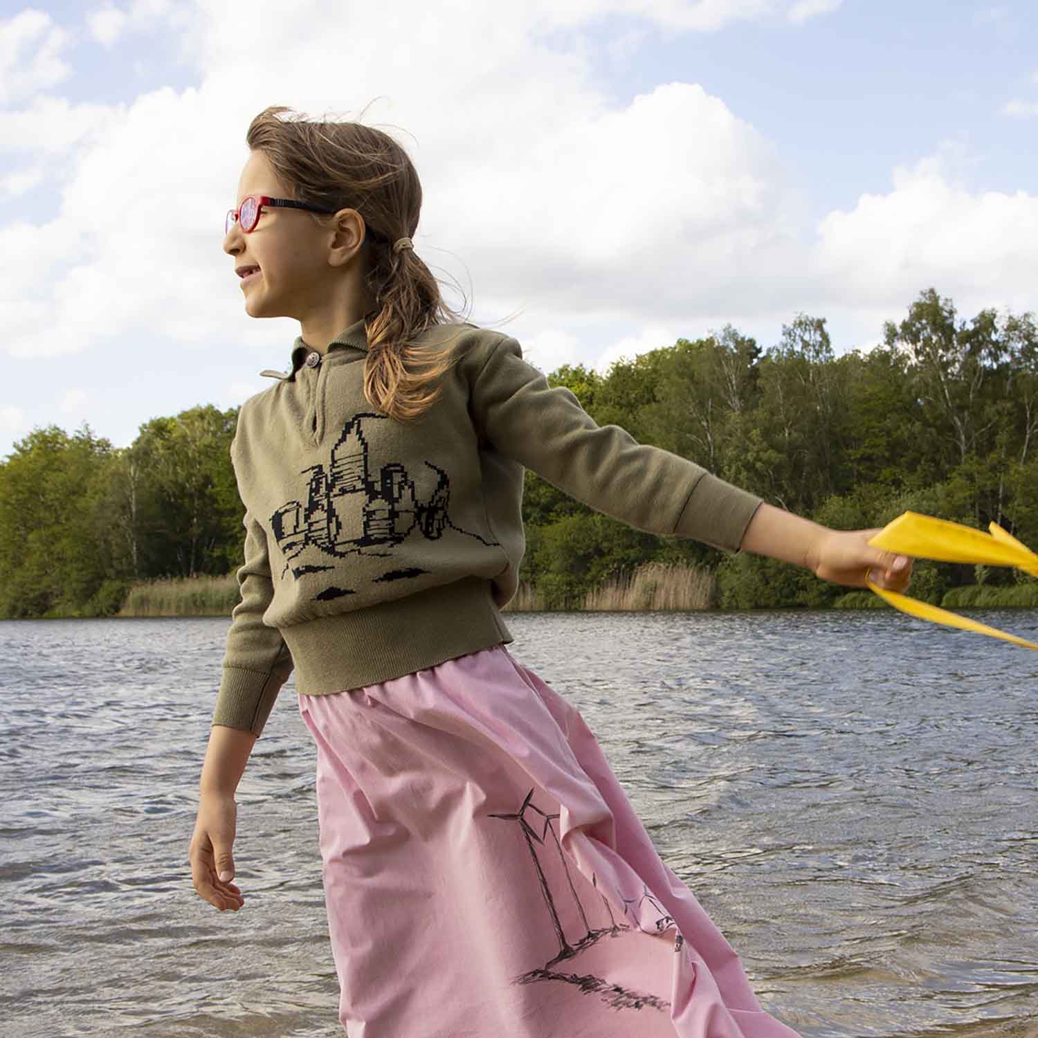 Kids Khaki Sweater with Beach Castle-2