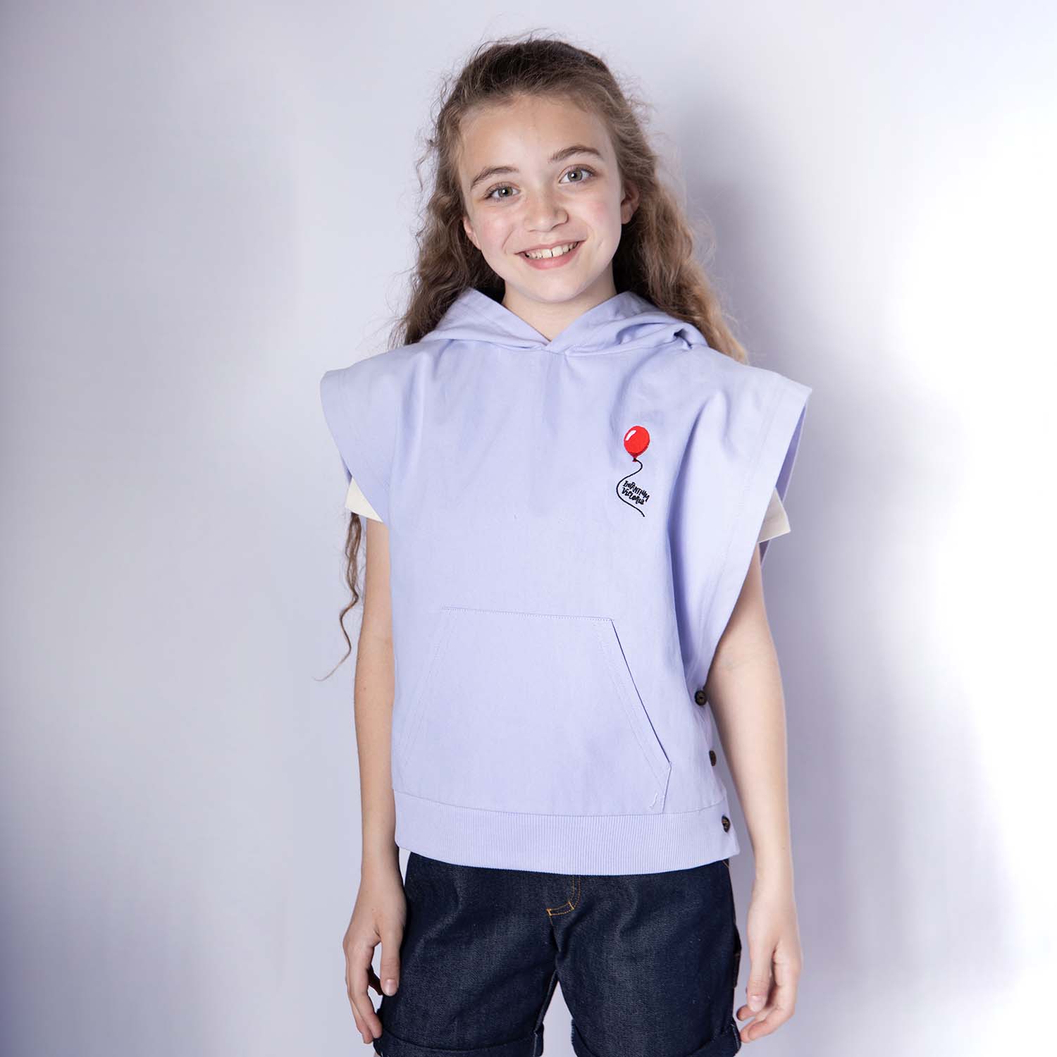 Kids Lilac Sleeveless Hoodie with Embroidery-1