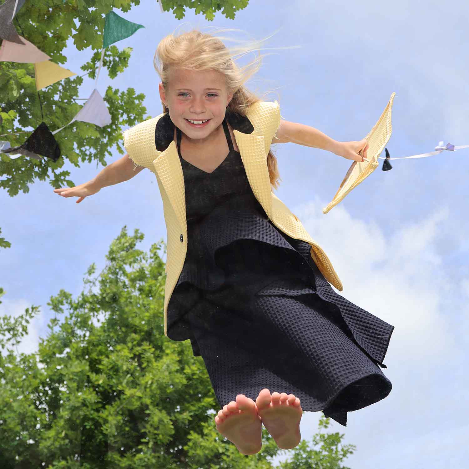 Black Waffle Cotton Gown for Girls-2