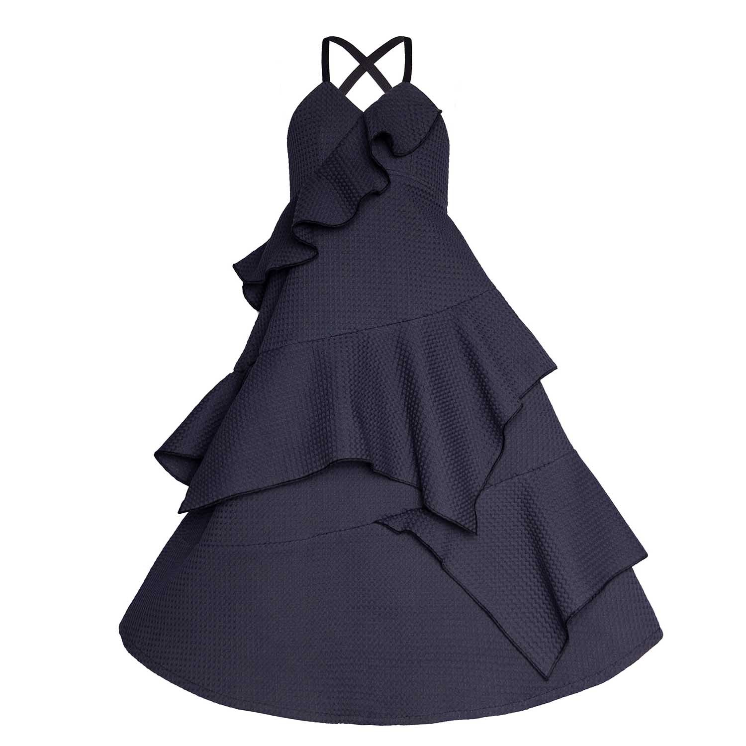 Black Waffle Cotton Gown for Girls-0
