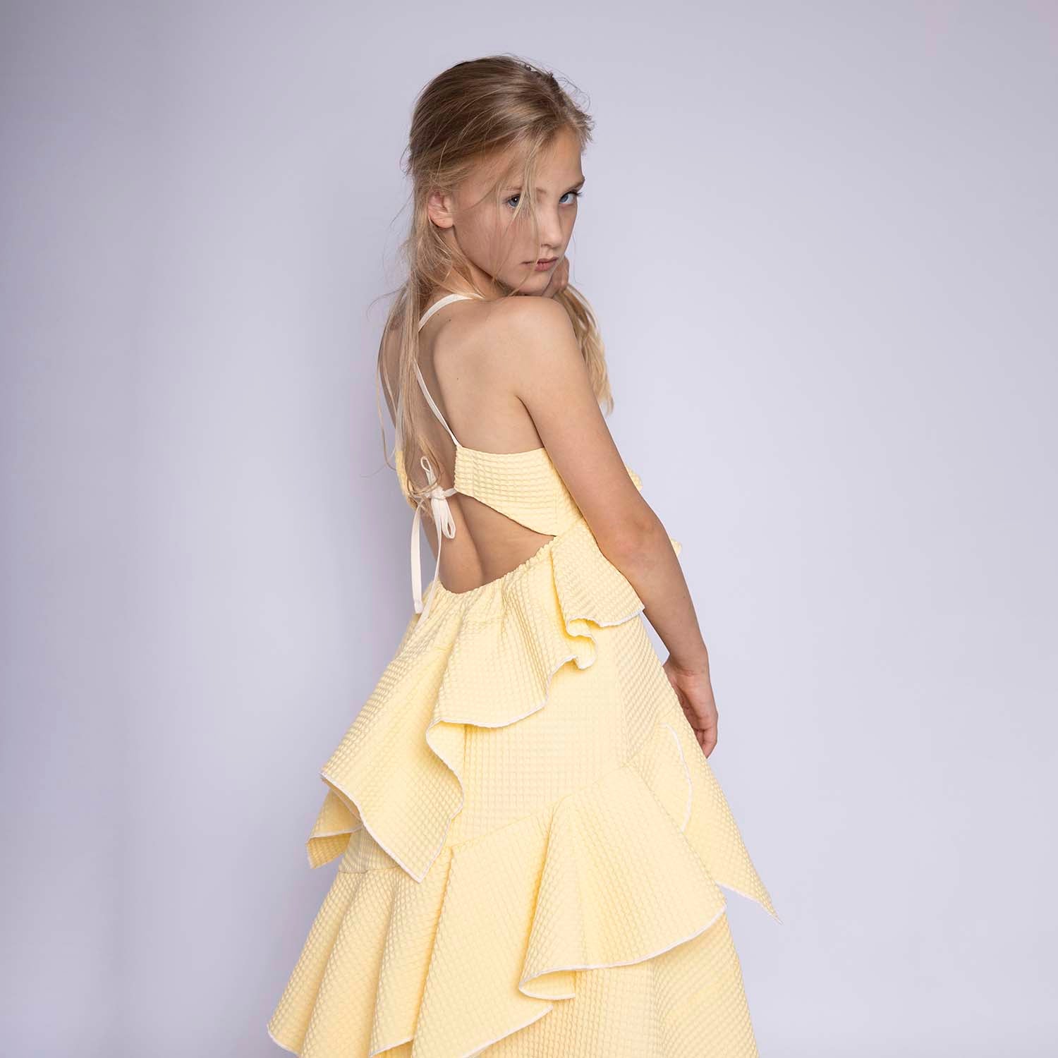 Yellow Waffle Cotton Gown for Girls-2