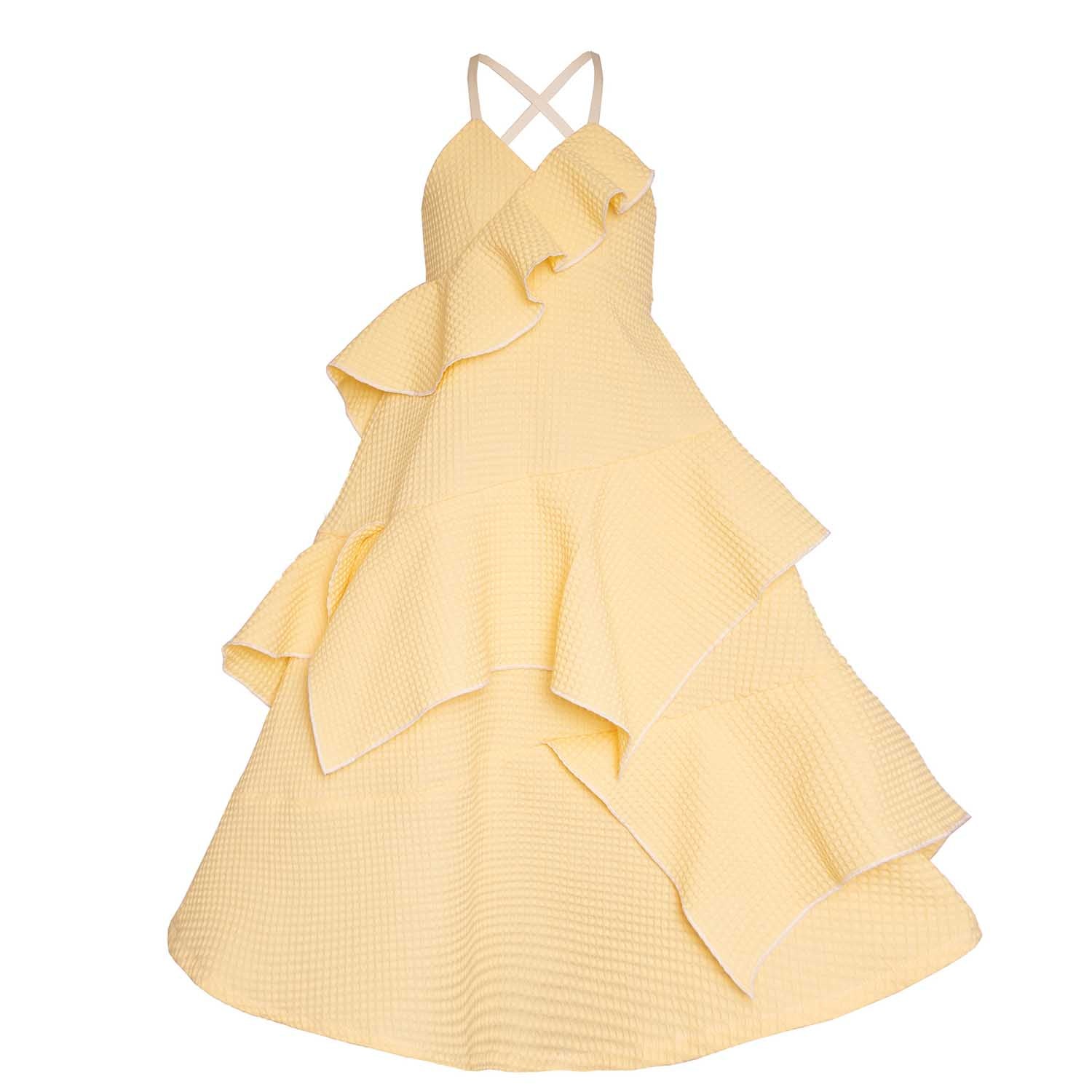 Yellow Waffle Cotton Gown for Girls-0
