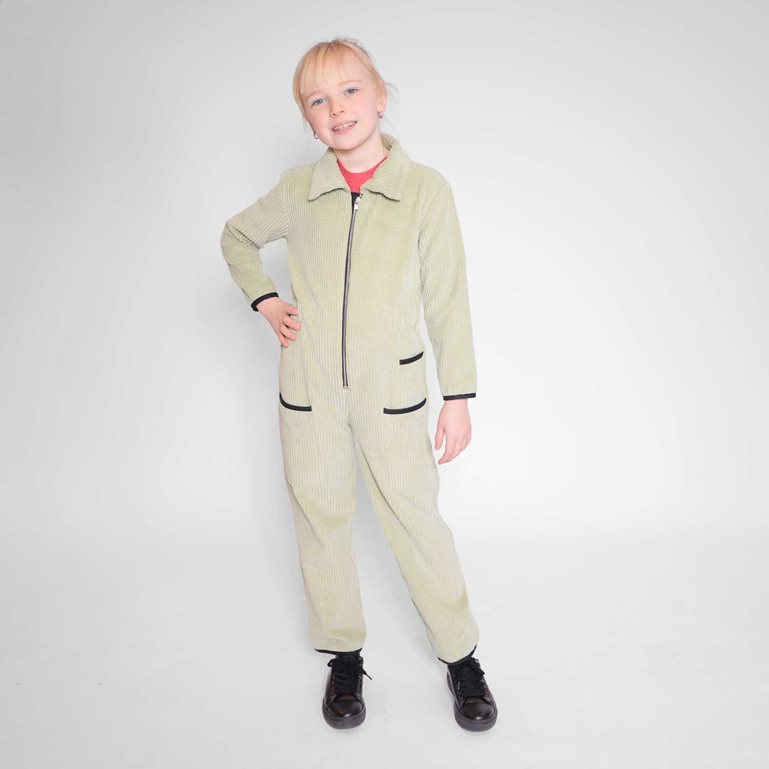 Velvet Green Jumpsuit for Kids-1