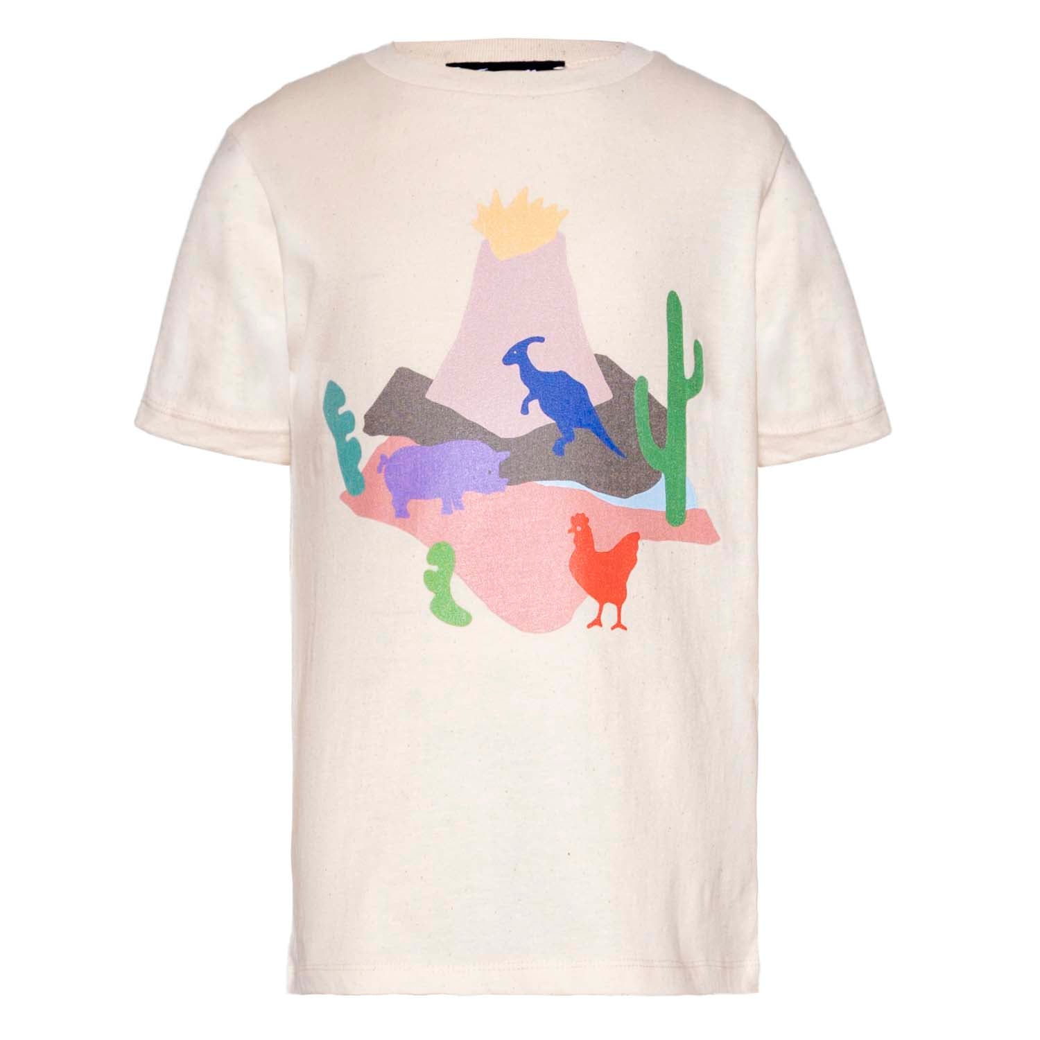 Kids T-Shirt with Volcano and Animals Print-0
