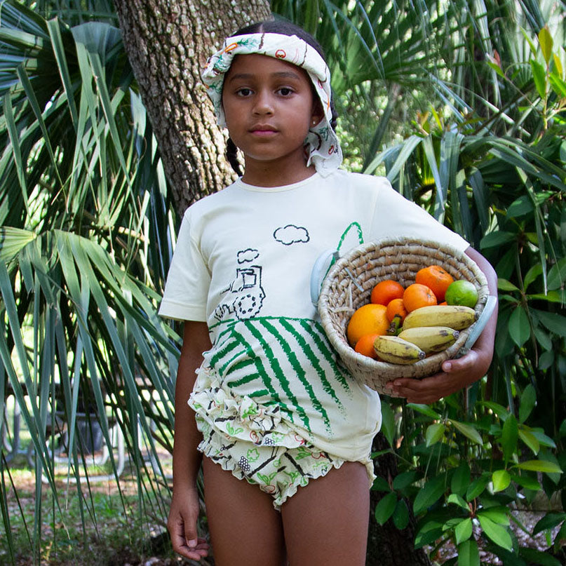 Off-White Short Sleeve T-Shirt with Tractor Print-2